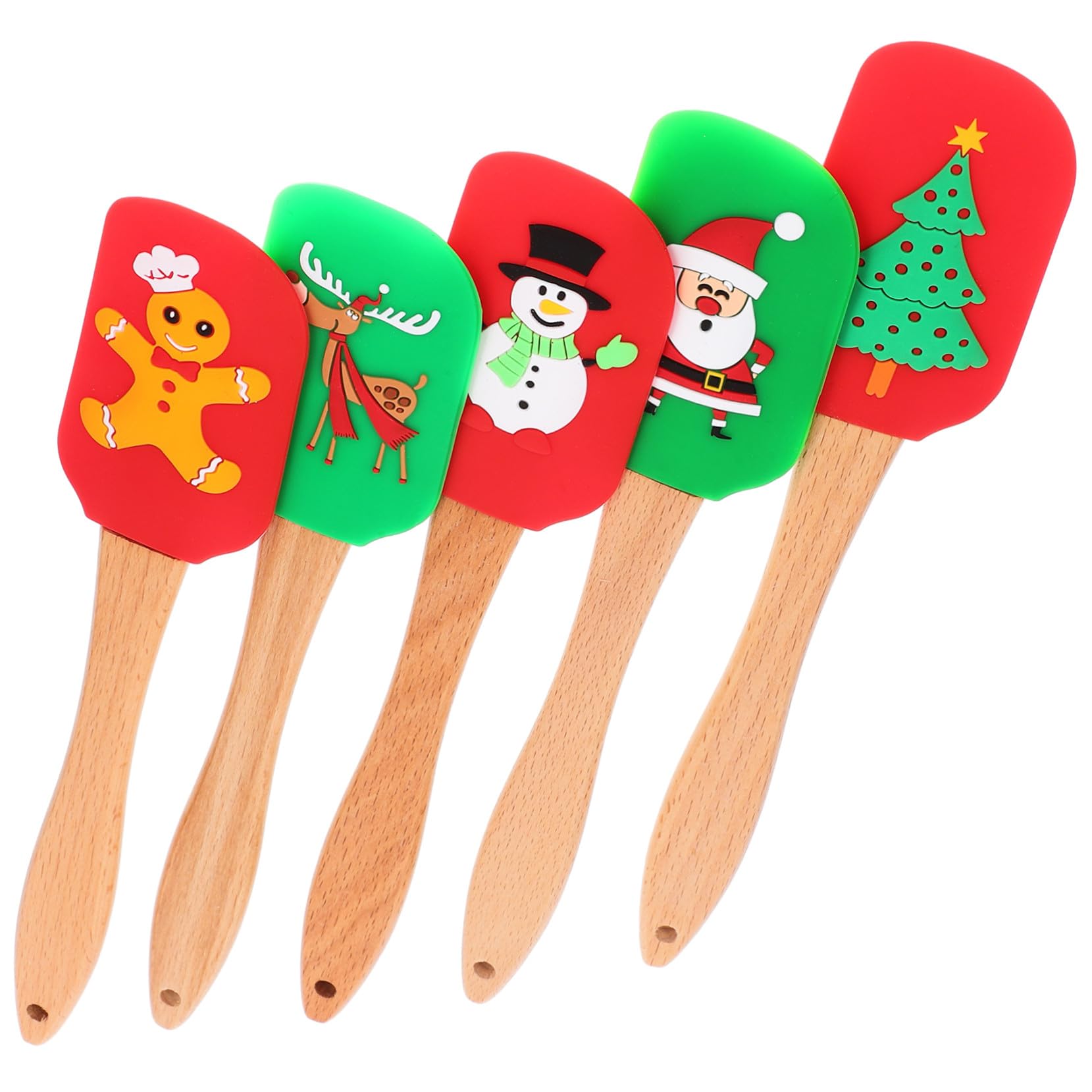 Juego de 5 Espátulas para Crema de Silicona y Madera, Utensilios para Hornear Doméstico, Fácil de Usar y Adecuado para Repostería Navideña Estilo Aleatorio