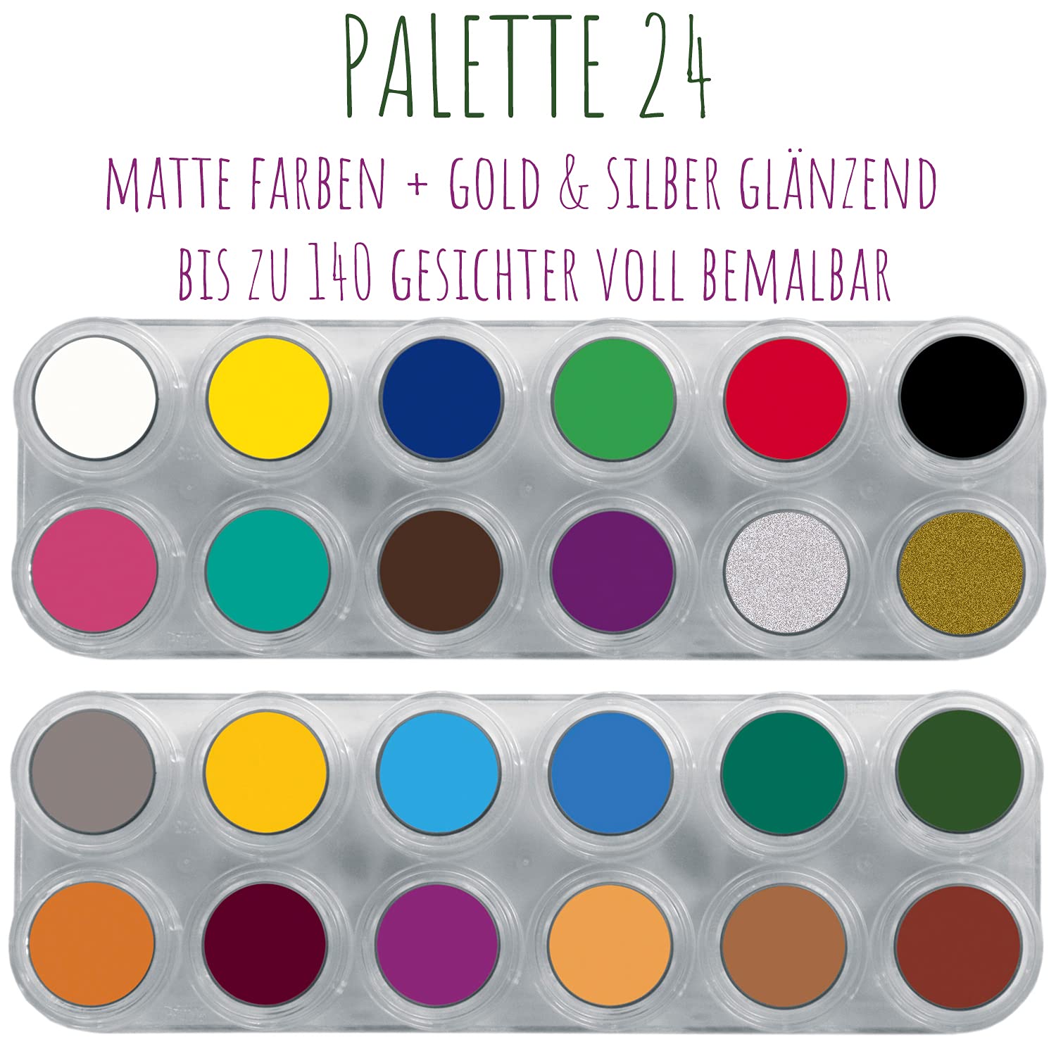 Grimas Profi Schminkpalette Water Make-Up Palette A+B, 24x2.5ml, hochwertige Kinderschminke/Karnevalsschminke auf Wasserbasis
