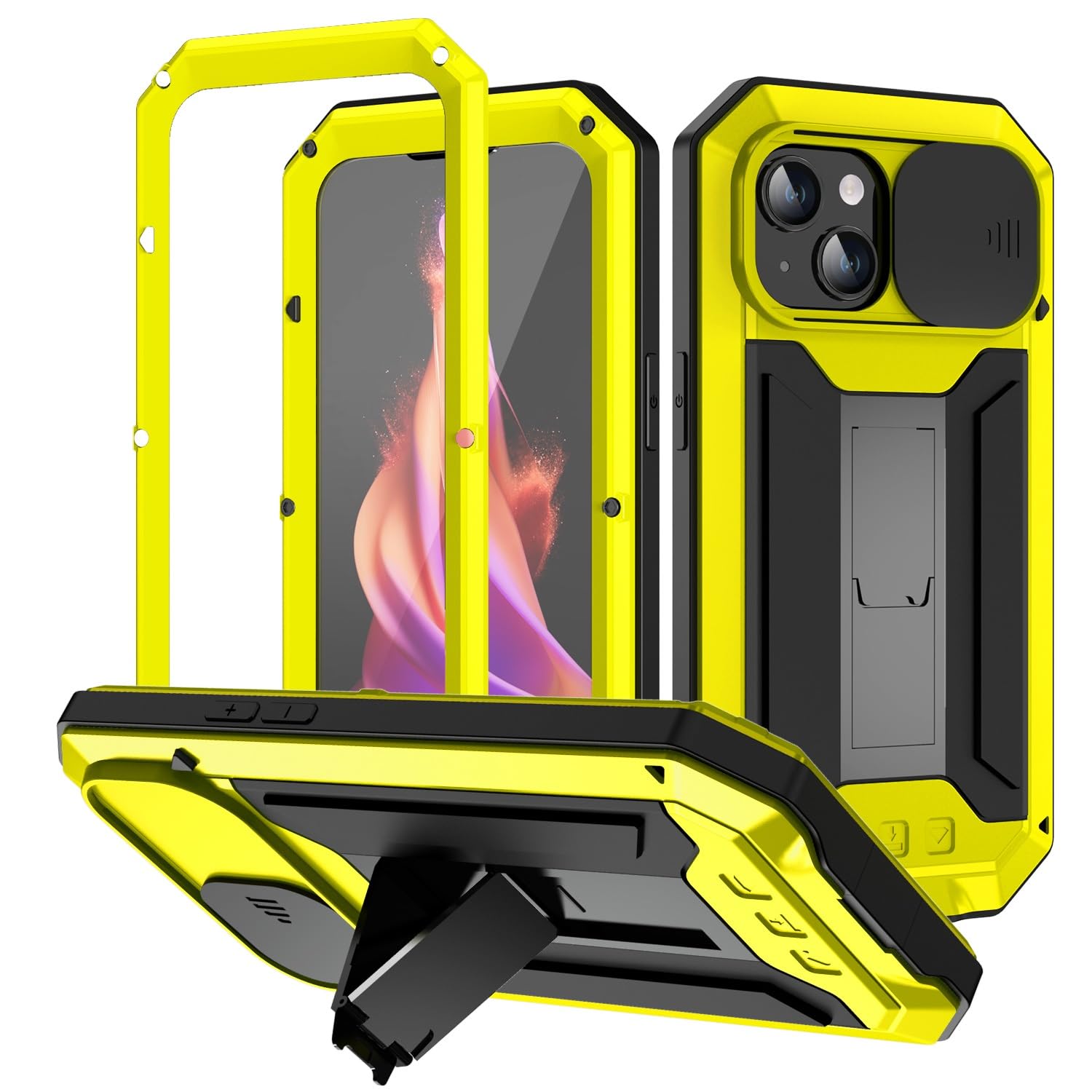 Protection objectif iPhone 15 Plus coque Gorilla antichoc aluminium jaune - 8