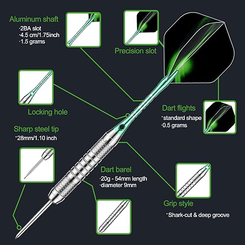 Miniatura 2 de Juego de 12 dardos de punta de metal de 220.85 oz, dardos de punta de acero para dardos con ejes de aluminio de alta calidad, 50 juntas tóricas de