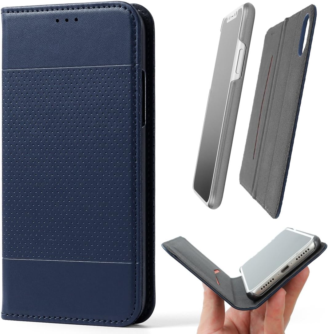 iPhone X Case,Leather Case Wallet Folio Case with Credit Card Slot with Tempered Glass Screen Protector for Woman and Men iPhone 10 Edition 5'8 (Dark Blue)