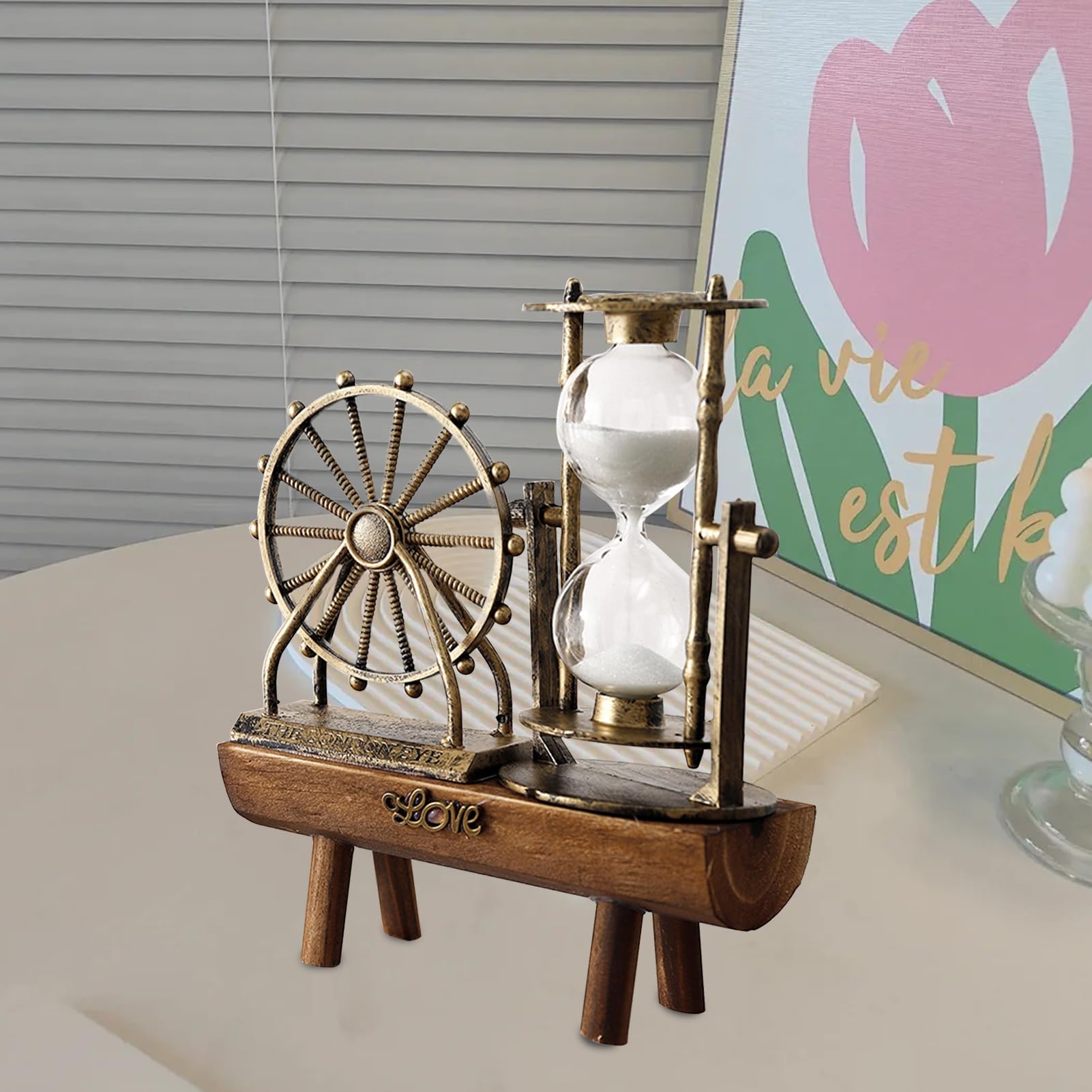 Reloj de arena dorada para rueda panorámica retro en forma de reloj de arena panorámica decoración de oficina, regalo de cumpleaños en casa