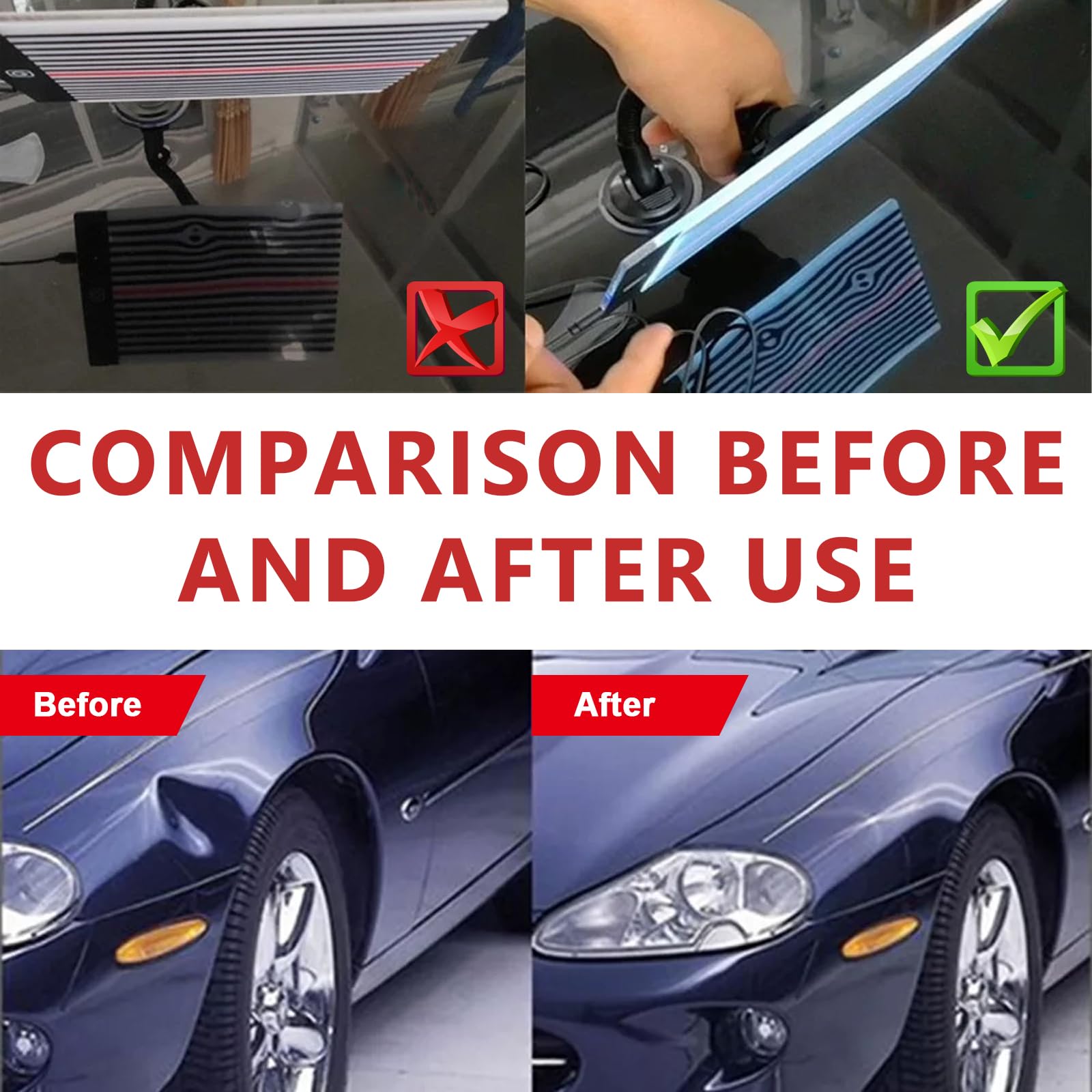 GOMETY Luz para reparación de abolladuras sin pintura, tablero de luz LED con soporte ajustable, lámpara de prueba de tiras de carrocería USB y placa reflectora LED Paintless Body Repair Kit para