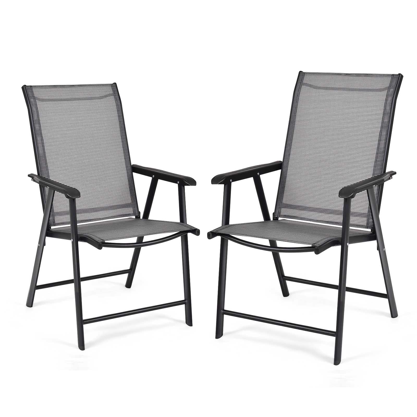 KOMFOTTEU Set di 2 Sedie da Giardino Pieghevoli con Schienale Alto, Sedie da Esterno in Tessuto e Metallo, Carico 150 kg, Poltrona da Balcone, Terrazza, Sala da Pranzo, Cortile (Grigio)