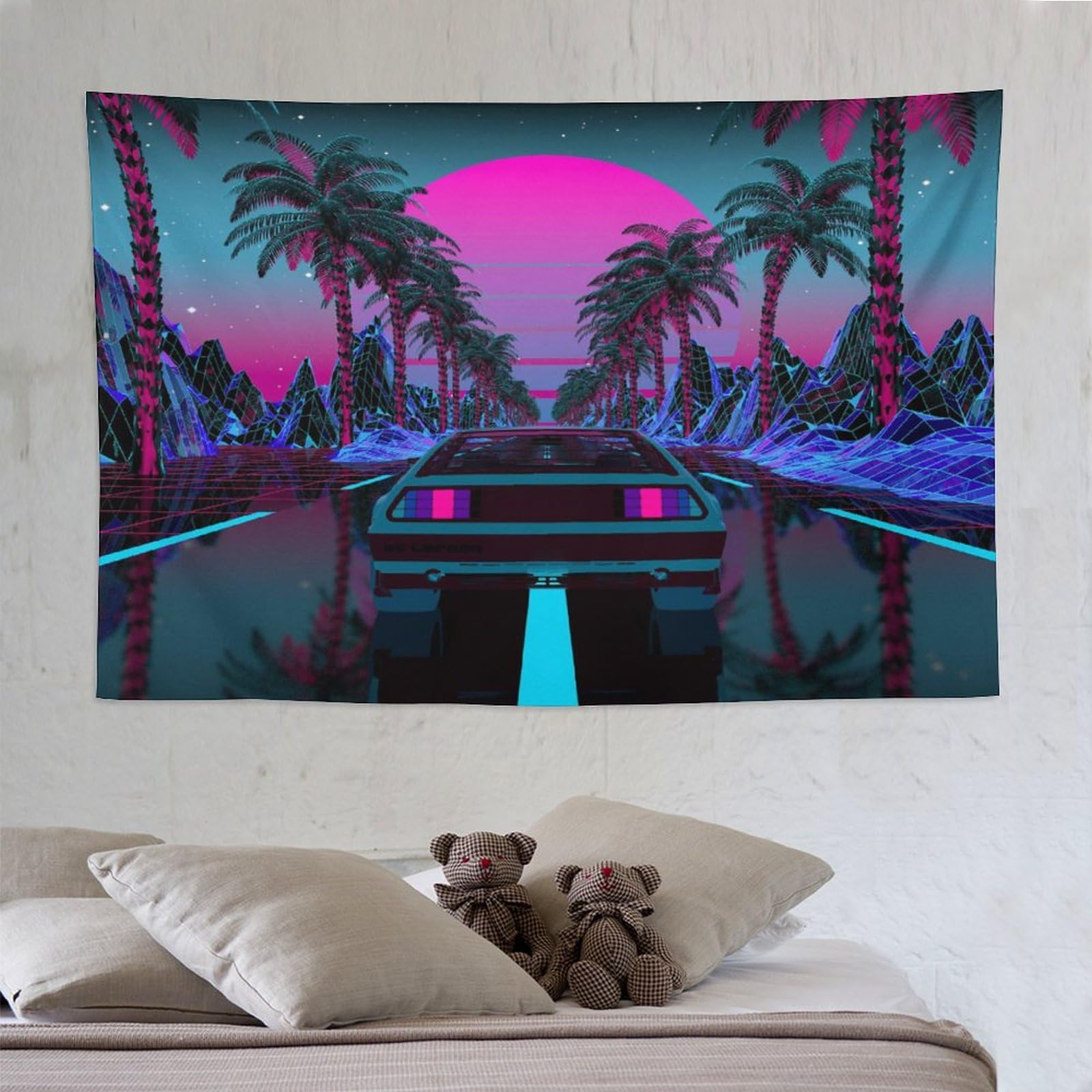 ZhiRain Urban Street Scene Tapestry Wall Hanging Cars Palm Trees Sunset Starry Sky Poster Punk Tapestries Home Decor for Living Room Bedroom Farmhouse
