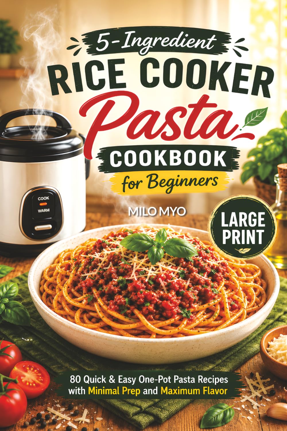 5-Ingredient Rice Cooker Pasta Cookbook for Beginners: 80 Quick & Easy One-Pot Pasta Recipes with Minimal Prep and Maximum Flavor | Large Print Recipe Book