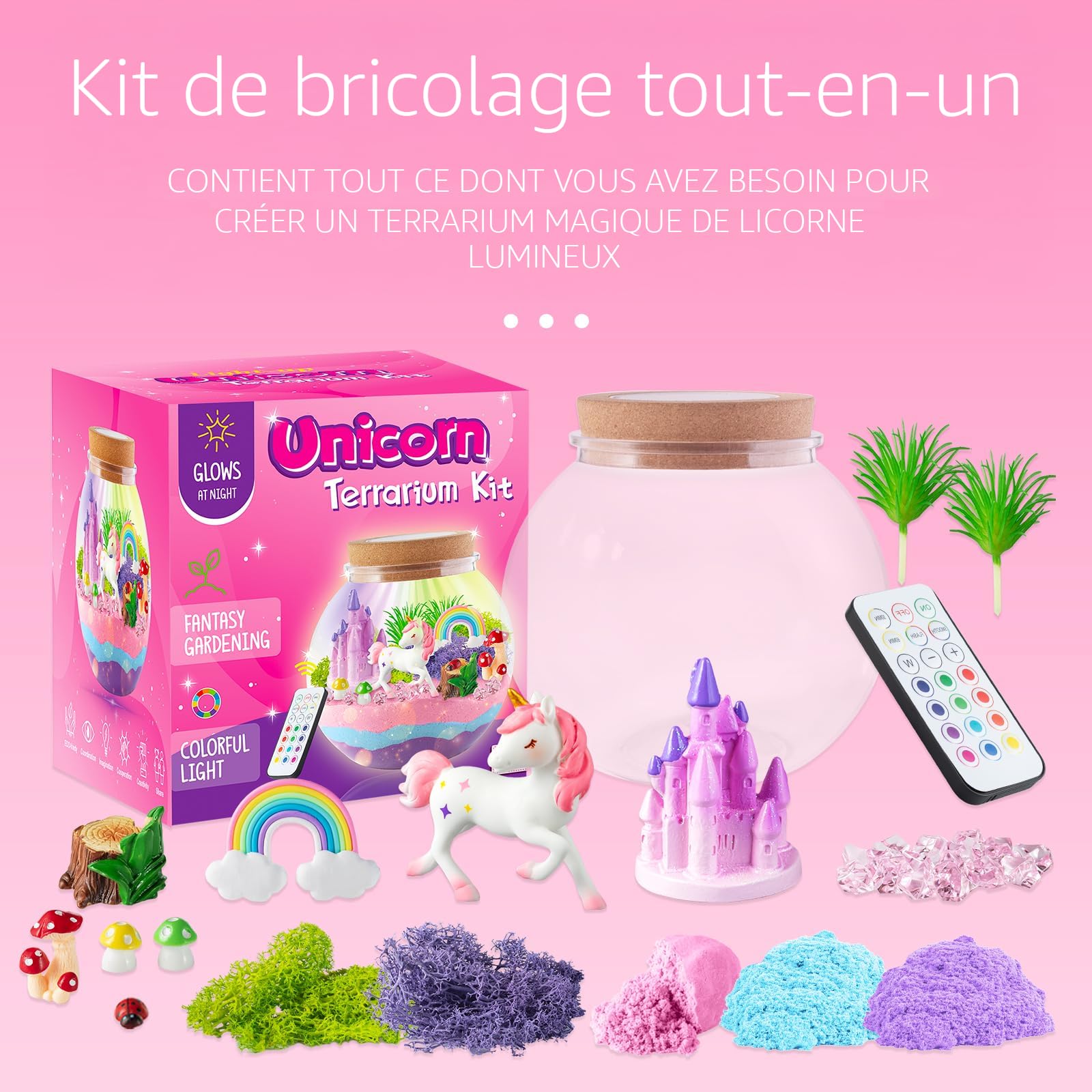 Kit Terrarium Licorne LED – Veilleuse 13 Couleurs Avec Télécommande, Cadeau Créatif Pour Enfants 4-12 Ans