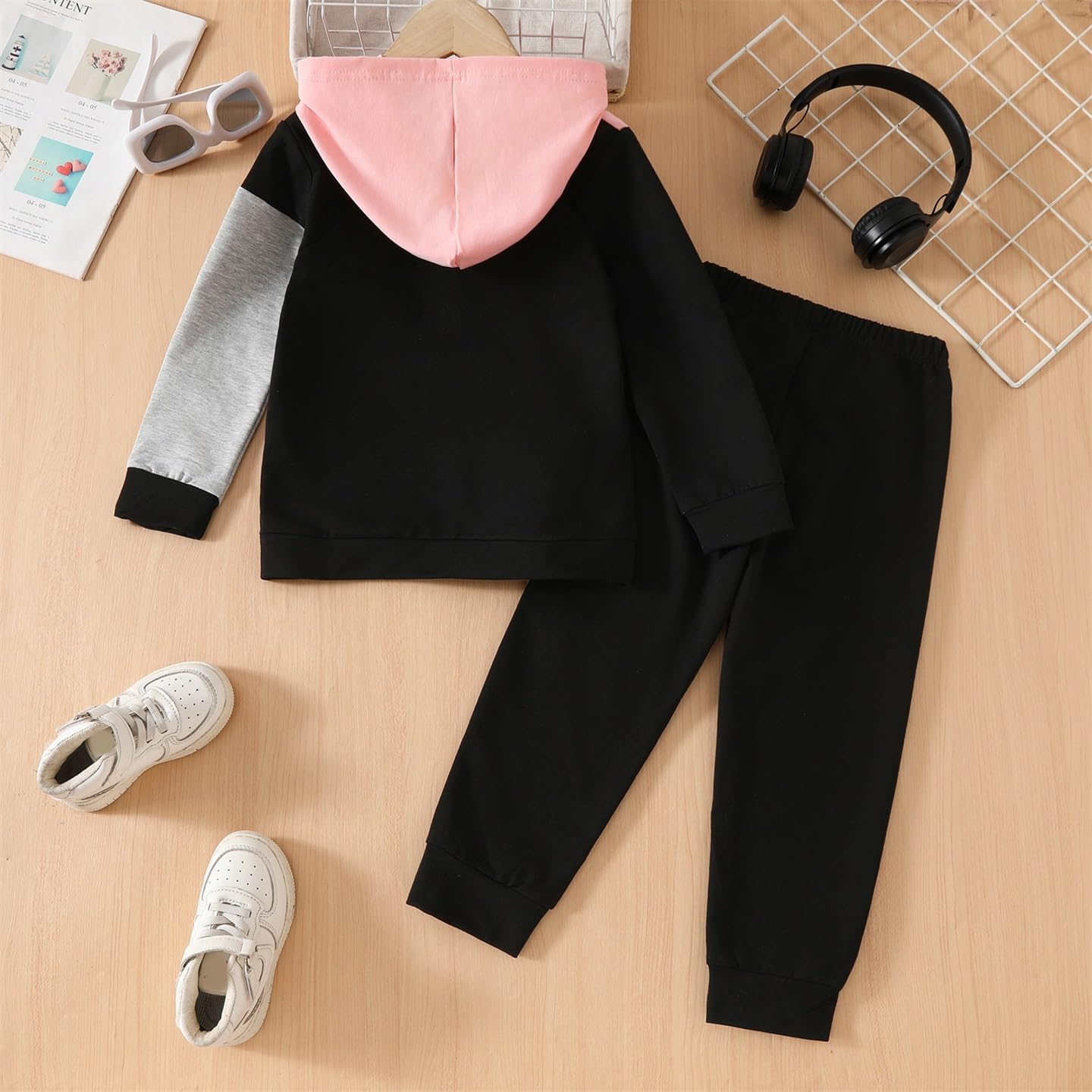 Toddler Kids Butterfly Colorblocking Top 2PC Fall Winter Outfit Set - Image 3