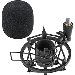 SUNMON SM58S Microphone Shock Mount Holder with Foam Windscreen for Absorbe Vibration and Noise, Pop Filter Suitable for SM58S, SM58 Dynamic Mic