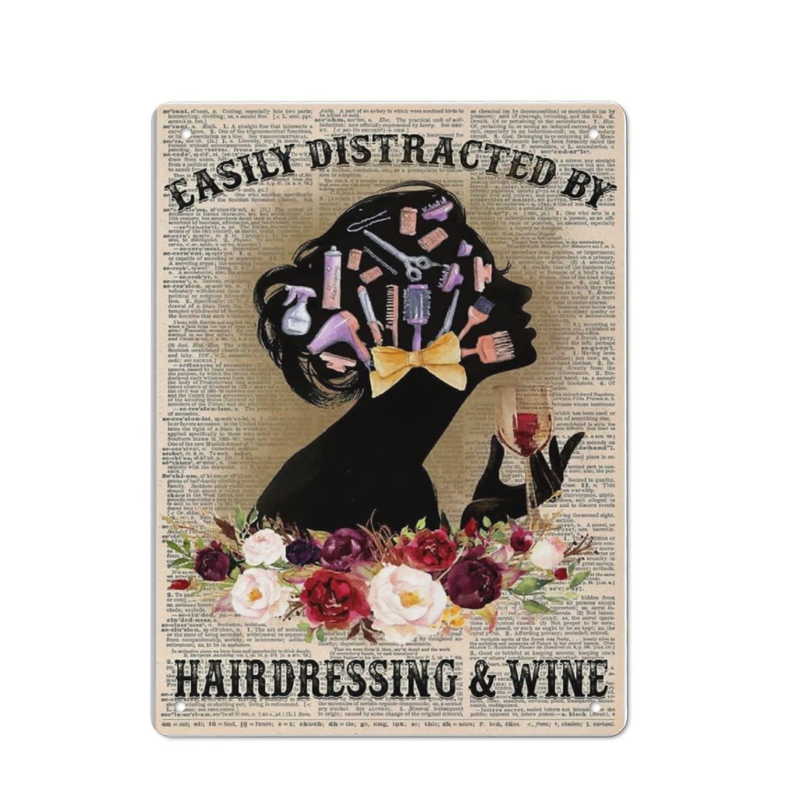 AOOEDM Easily Distracted By Hairdressing And Wine Vintage Tin Sign Metal Tin Signs for Man Cave Funny Art Wall Plaque Kitchen Bar Pub Coffee Shop Wall Decor
