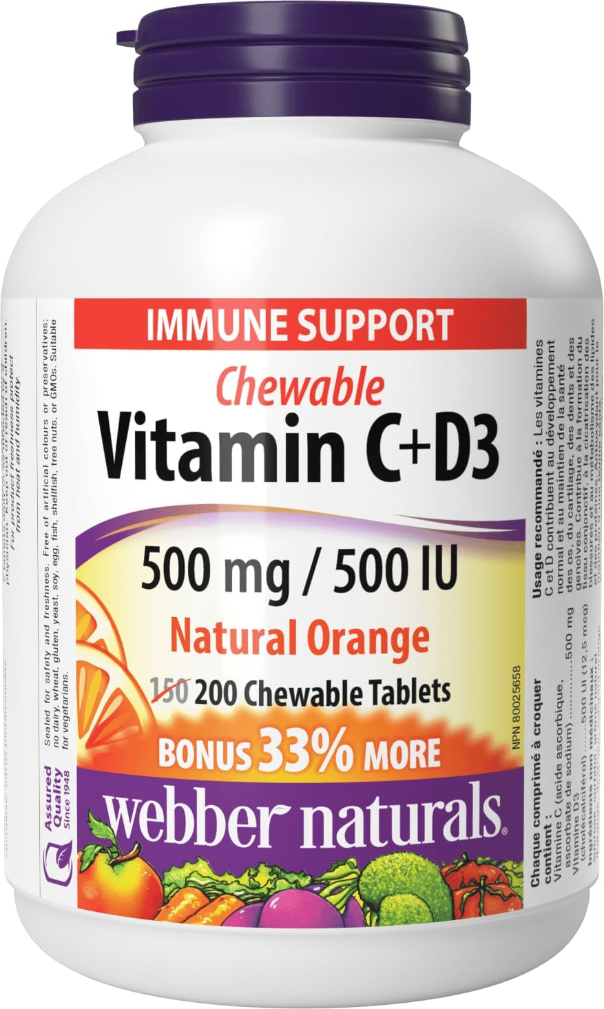 Webber Naturals Vitamin C+d3, 500mg/500iu Chewable Orange 200 Count