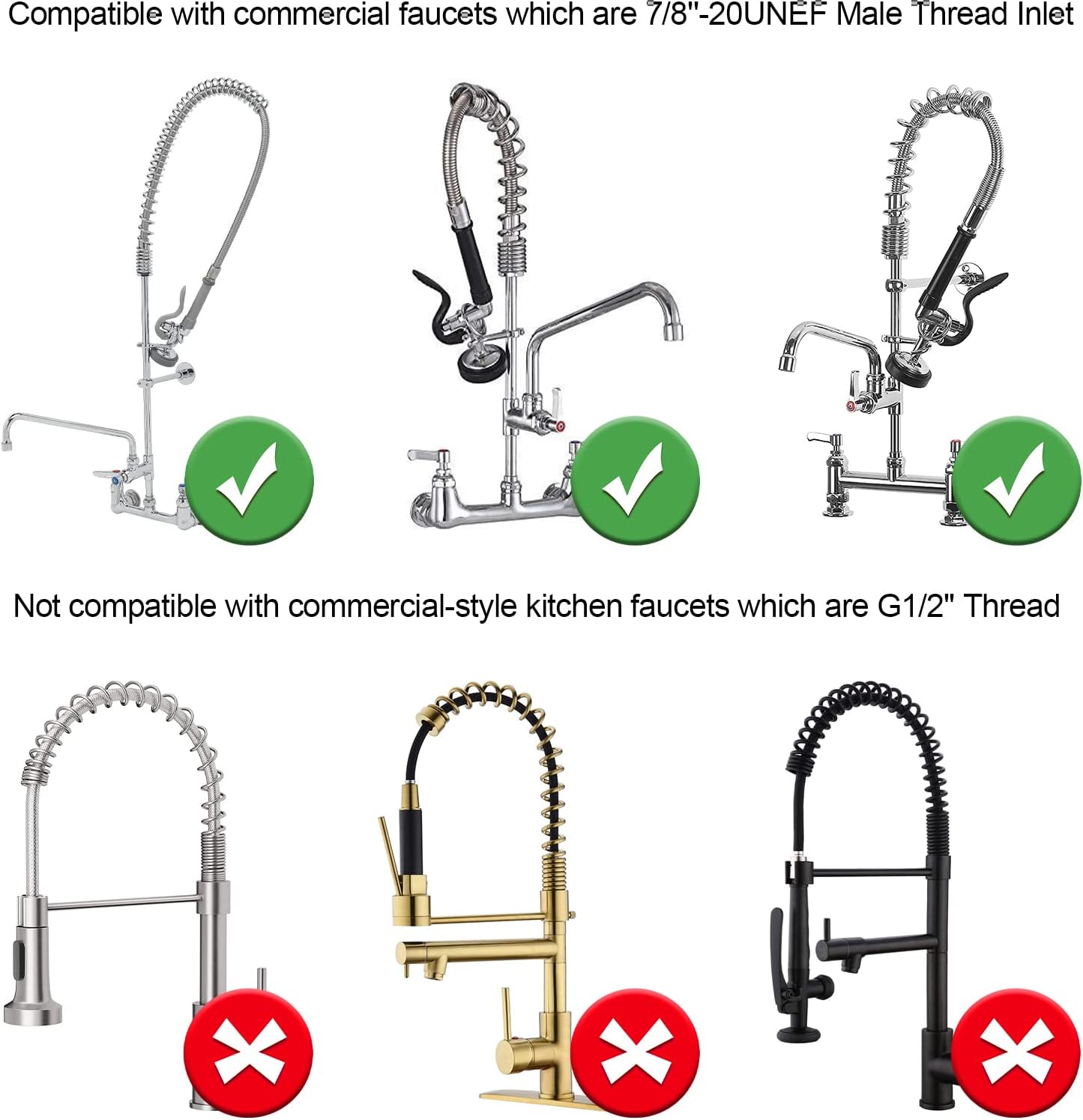 Commercial Sink Sprayer Head with Handle Grip, Pre Rinse Spray Valve for Restaurant Kitchen Faucet 1.42GPM High-Pressure Dish Sprayer Nozzle Assembly Replacement Kit Chrome Brushed (Gray)