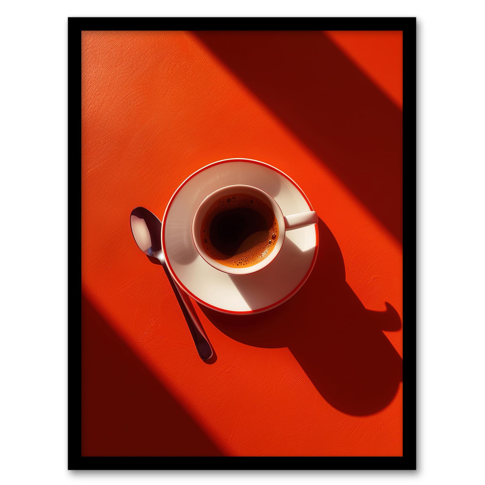 Artery8 Sunrise Coffee Cup Shadow Red Aerial View Kitchen Artwork Framed Wall Art Print 18X24 Inch