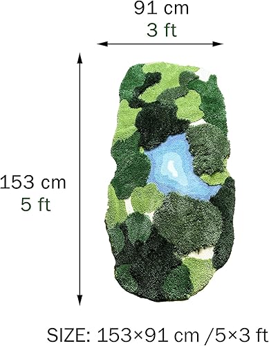 Miniatura 3 de Alfombra de césped 3D de musgo 3D de 3 x 5 pies, alfombra de césped antideslizante para interiores, alfombra de baño ultra suave y lavable para