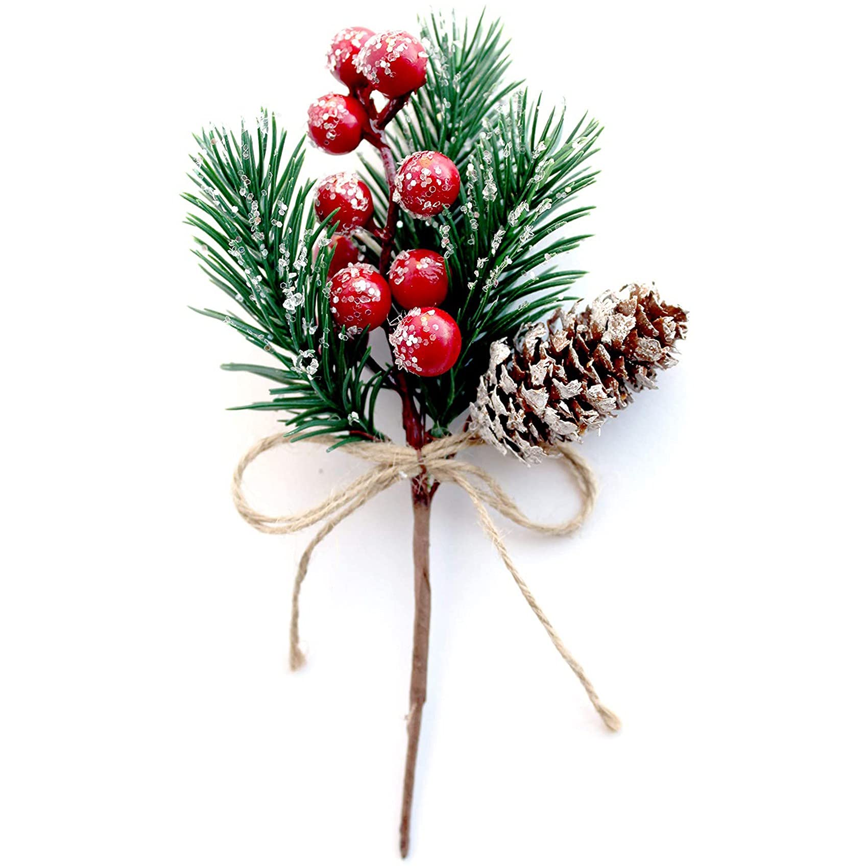 pizarra Red Stems Pine Branches Evergreen Christmas Berries Decor 8 PCS Artificial Pine Cones Branch Craft Wreath Pick