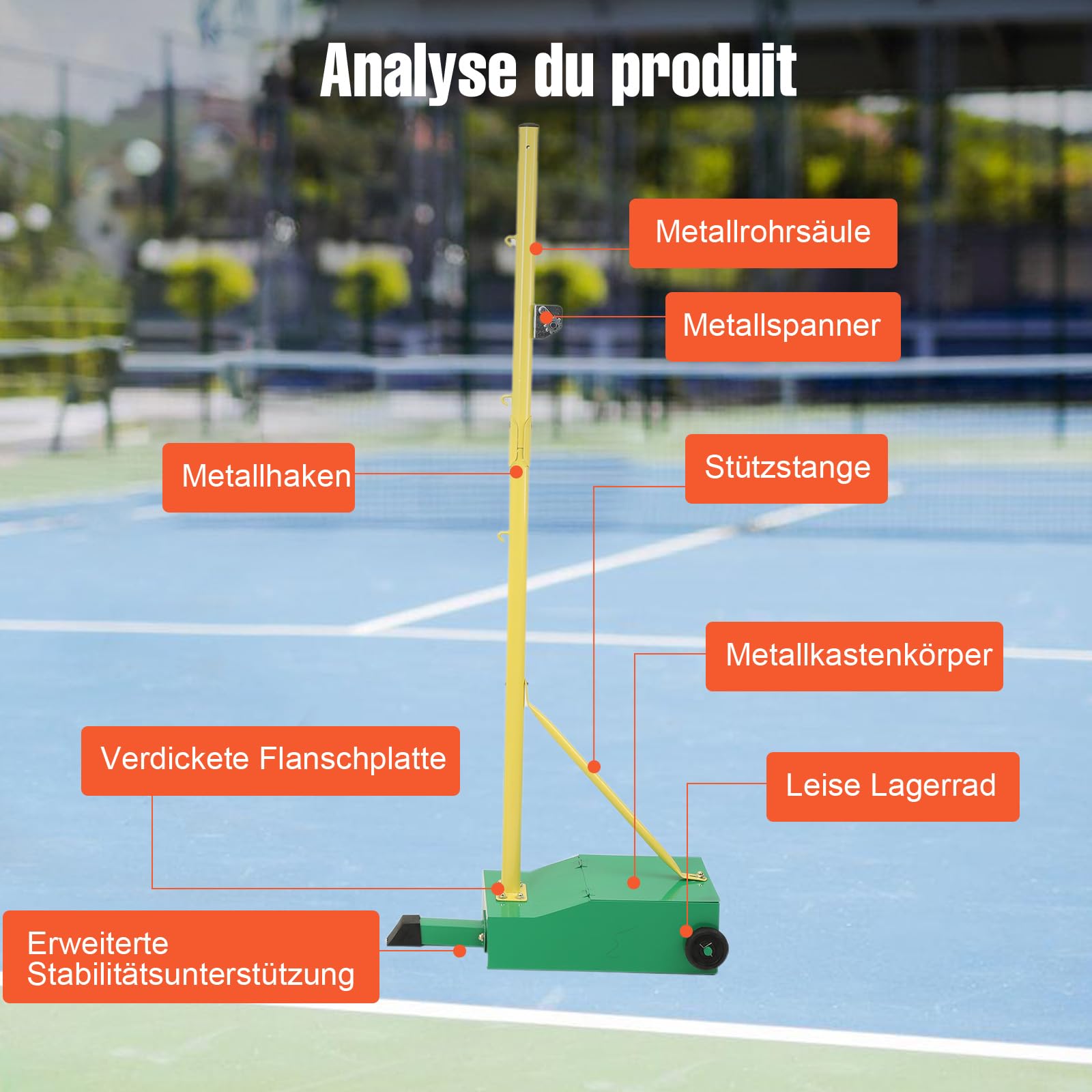Support de Filet de Badminton Portable, Support de Badminton Mobile sur roulettes, poteaux de Badminton intérieur/extérieur avec Base/Filet lesté, pour Entraînement Sportif