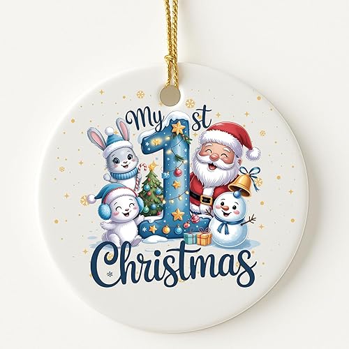 Miniatura 2 de Adorno personalizado de mi primera Navidad 2025 Recuerdo redondo de cerámica con nombre personalizado Decoración de árbol de Navidad para bebés