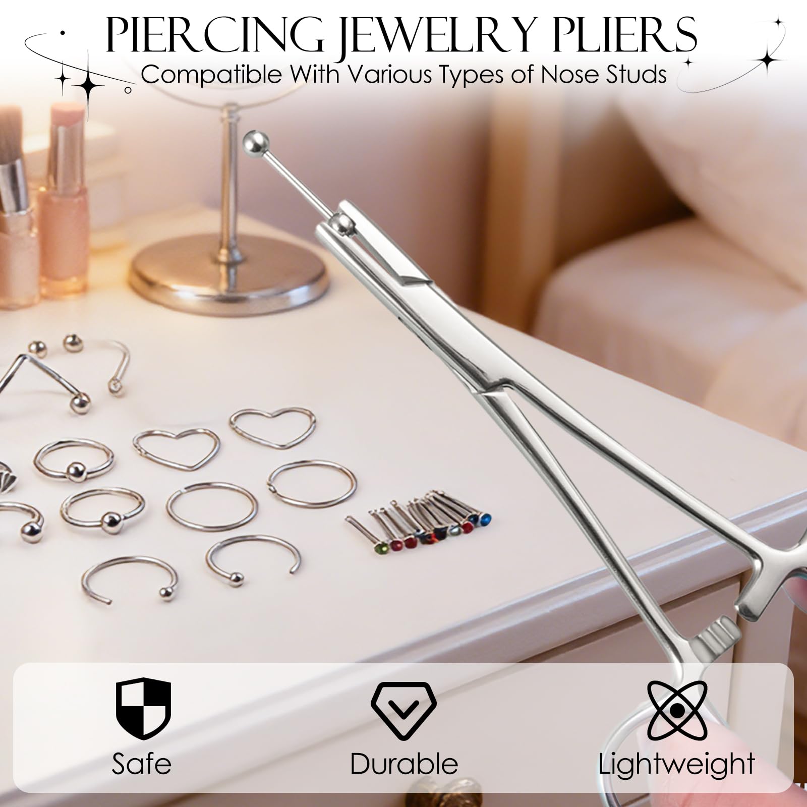 Alicates Para Piercing De Bolas, 3mm Alicates para Piercing de Bolas de Joyería, Herramientas de Perforación Utilizadas para Abrir y Reemplazar Perforaciones en Las Orejas, Labios, Nariz y Cejas