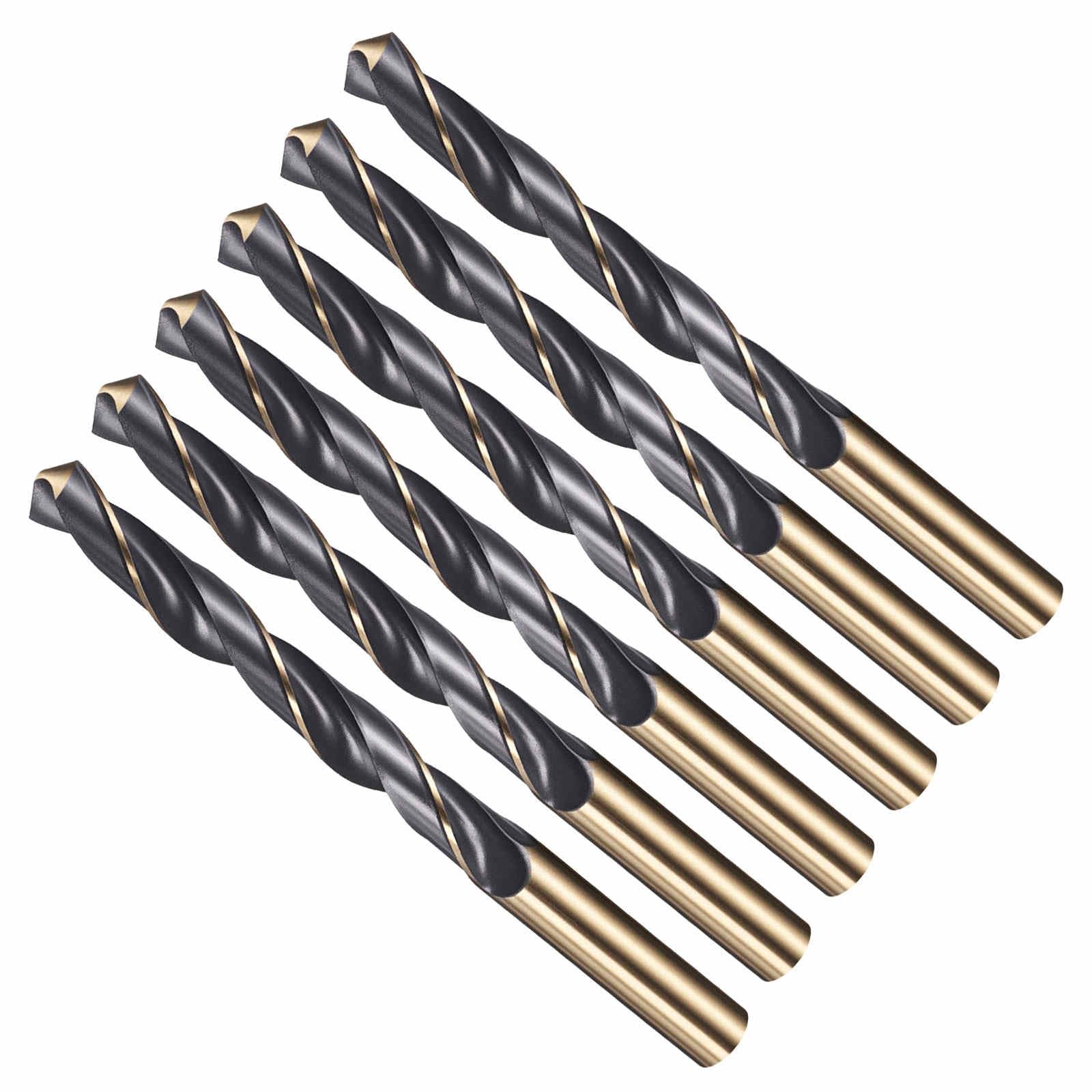 CoCud Drill Bit, 12.5mm Cutting Diameter, 4341 HSS Jobber Bits Gold and Black 118° Cutting Angle - (Applications: for Drilling Plastic Wood Soft Metal), 6-Pieces