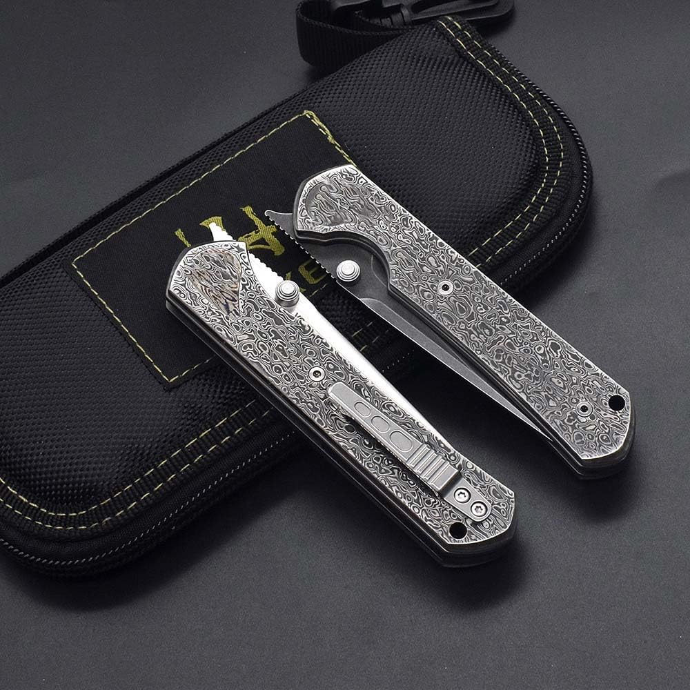 Klappmesser 7.5" Damast taschenmesser edelstahl vg10 flach & damaststahl damaszener, edc messer scharfe einhandmesser, Damaskus stahl messer griffe Geschmiedet, Outdoor klein messer mit clip Scheide
