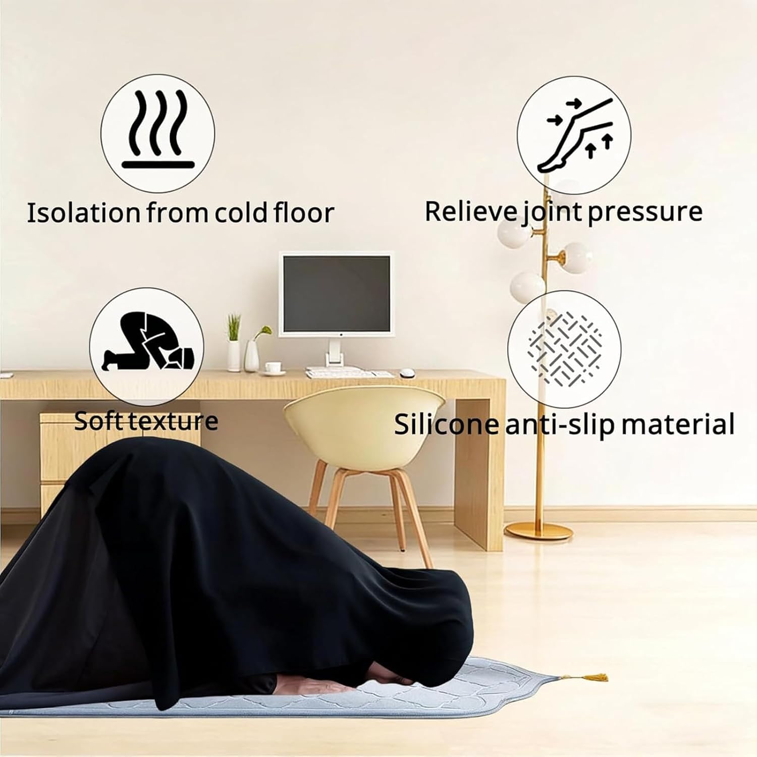 Muslim Prayer Rug, 65 * 110cm Soft Padded Islamic Mat, Thick Sajadah for Knees and Forehead Comfort, Janamaz for Men Women Kids, Ramadan Eid Gift