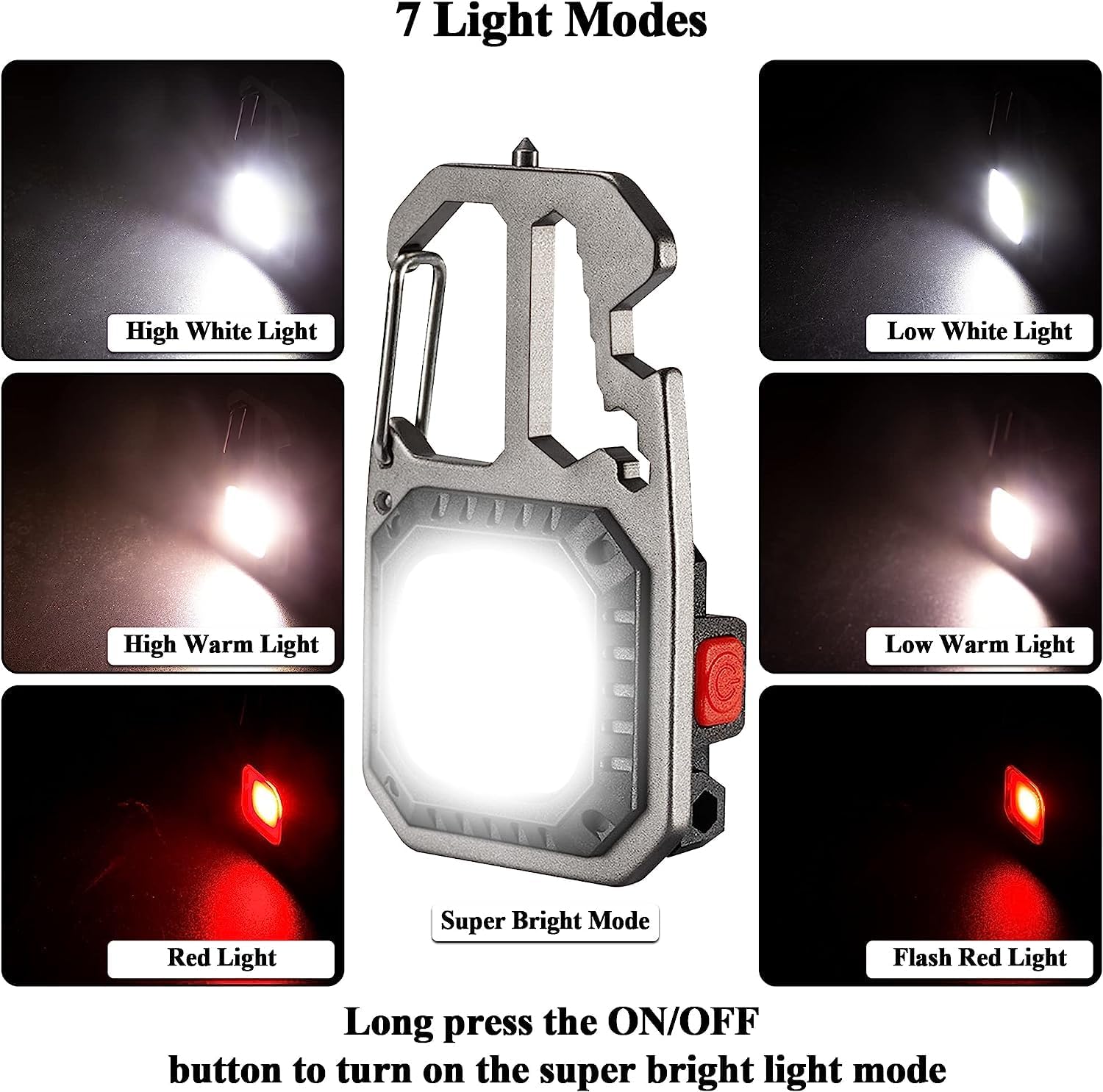 AUTOXBERT COB Keychain Work Light Rechargeable, 2 Pack 1000LM Multifunction Work Light, 7 Lighting Modes with Screw Driver Kit, Bottle Opener, Carabiner Suitable for Outdoor Hiking