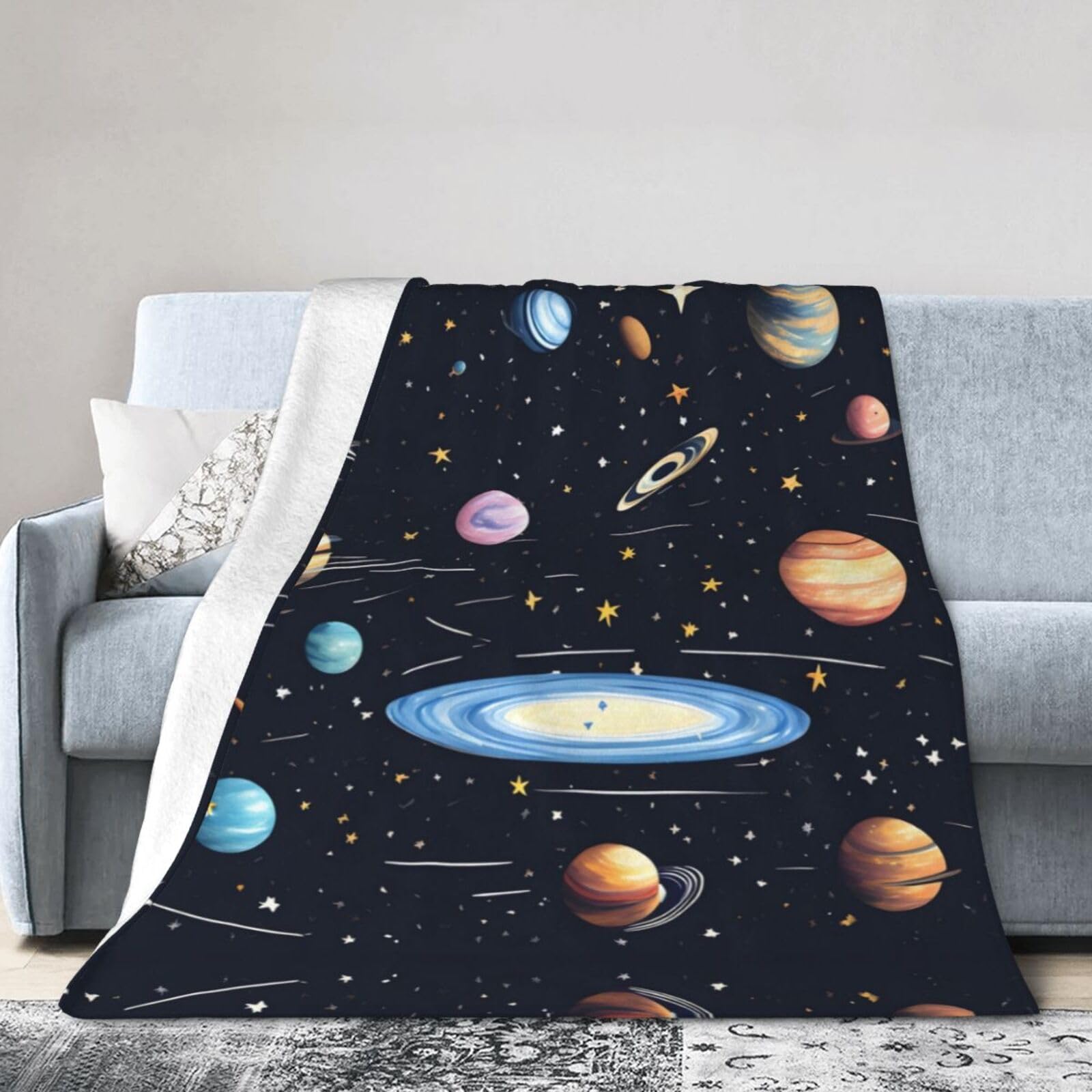 The Solar Family 40"x30" Fleece Blanket, Full Size, Super Soft, Suitable for Bed, Sofa, Camping, All Seasons
