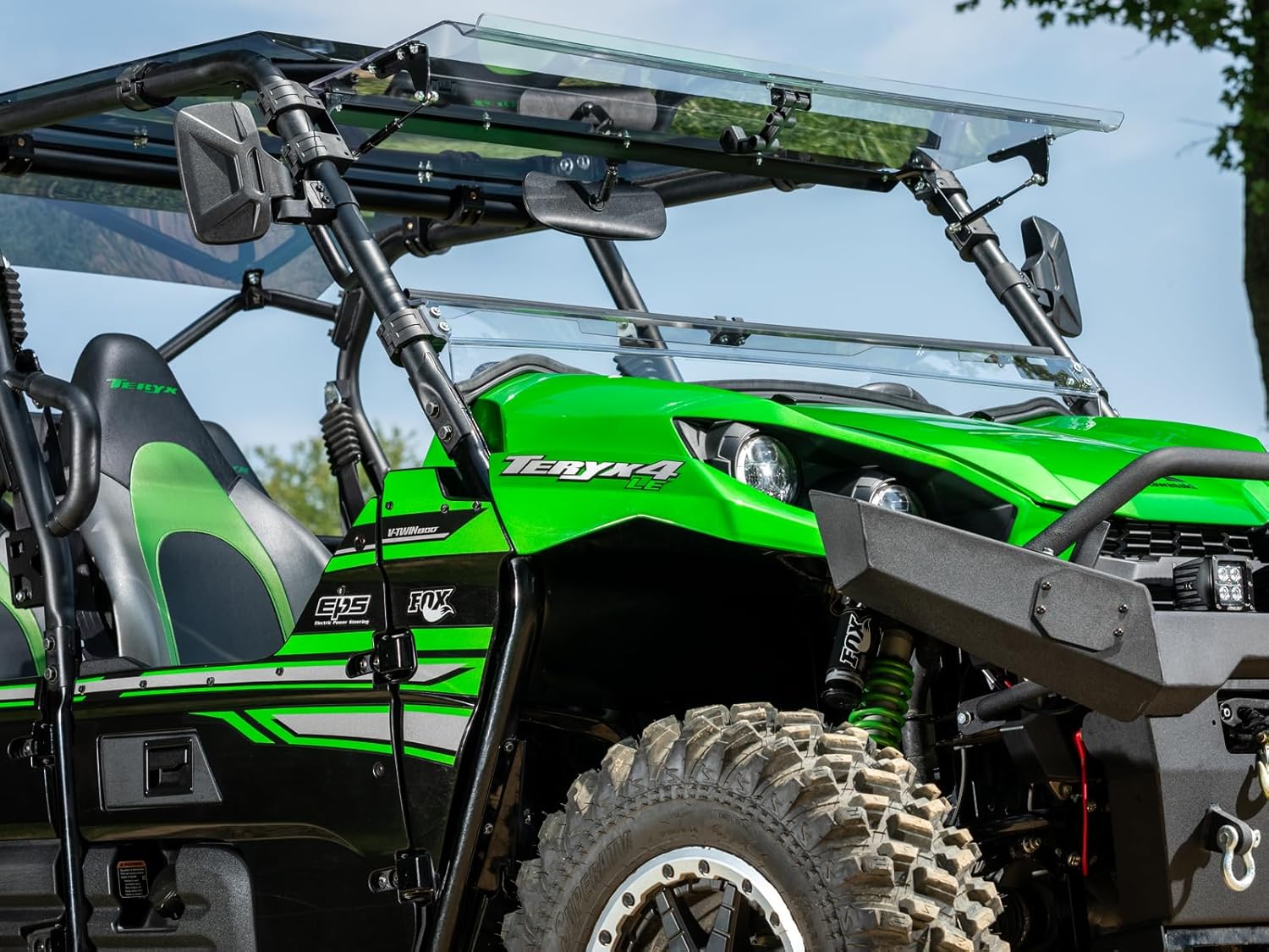 SuperATV Scratch Resistant 3-in-1 Flip Windshield Compatible With Kawasaki Teryx 800 & 4 800: 2016+, Teryx S & 4 S: 2021+ | Made of 1/4" Polycarbonate 250x Stronger than Glass, Open, Vented, USA Made