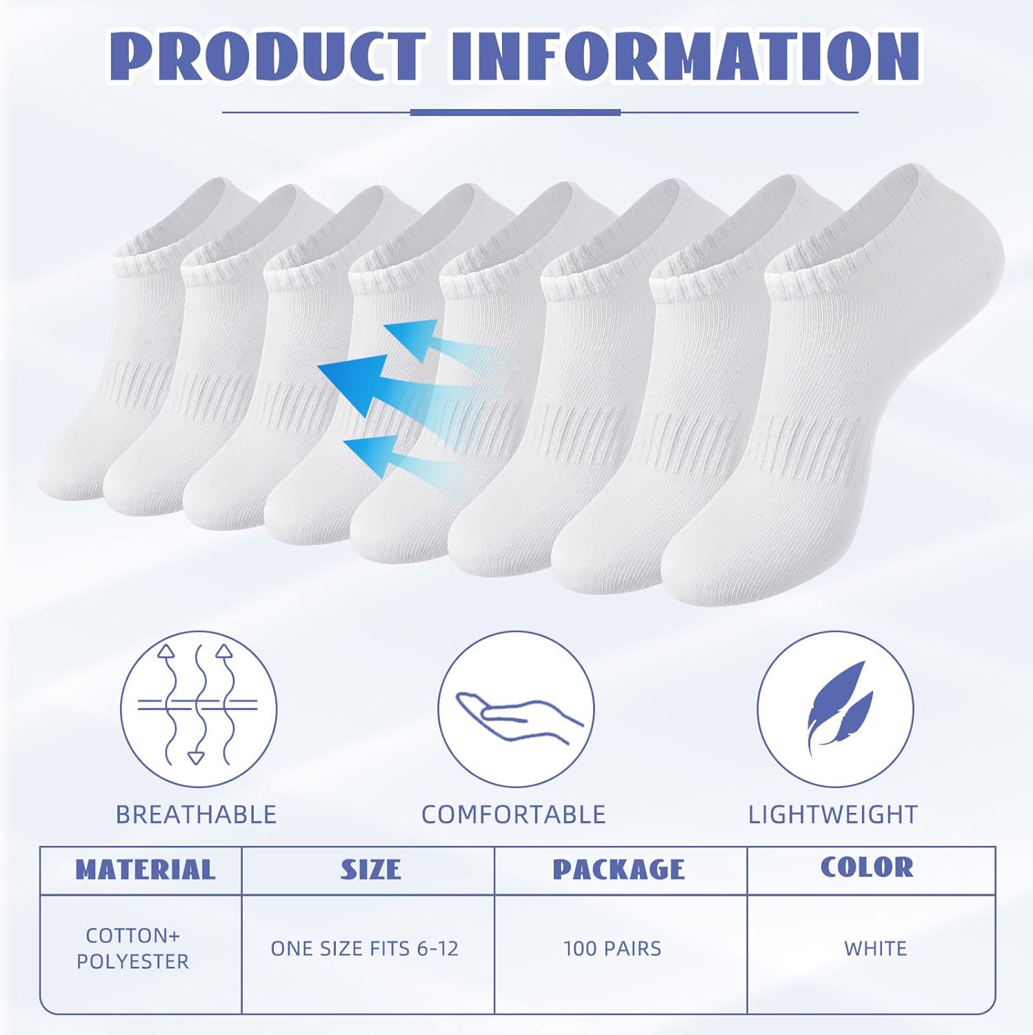 100 Pcs Low Cut Ankle Socks in Bulk for Homeless White Unisex Thin Breathable Socks No Show Anti Slid Athletic Socks - Image 5