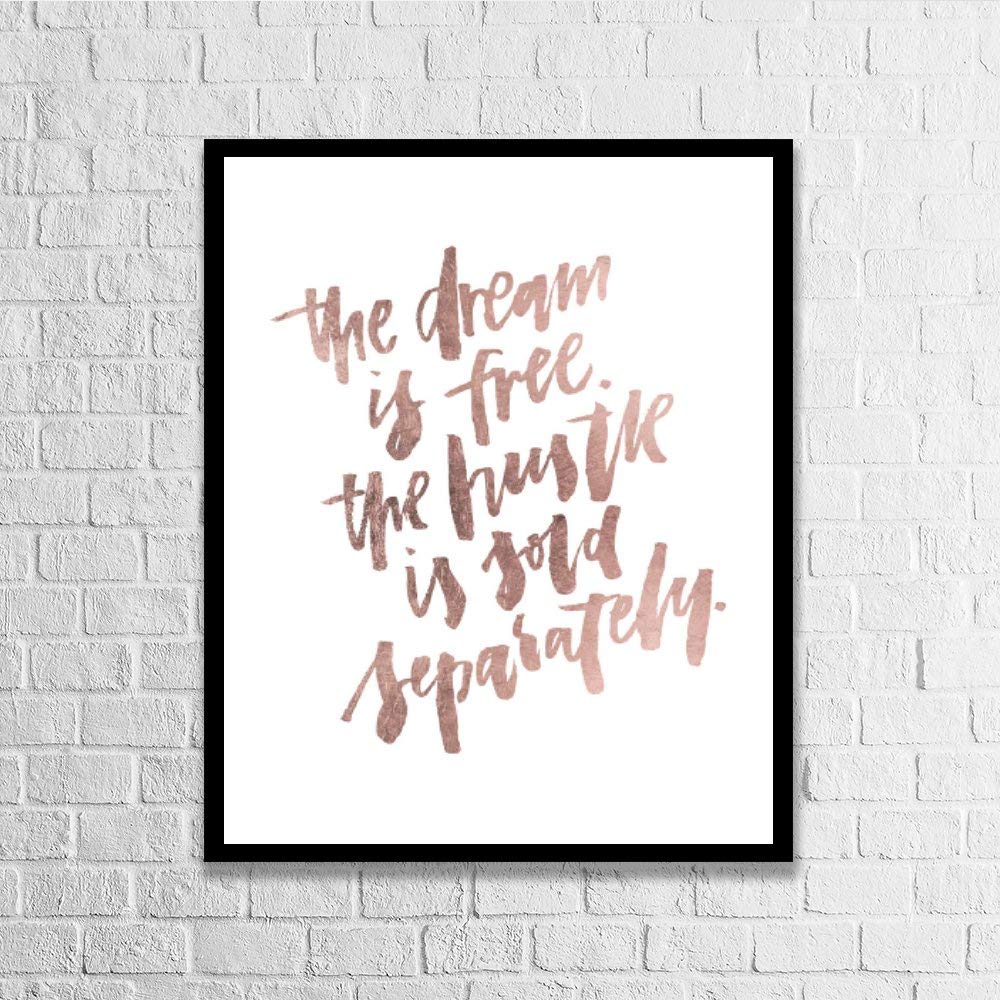 DKISEE Wall Art The Dream is Free The Hustle Sold Separately Wood Framed Sign Home Decor Wood Sign Wall Decor Poster Print