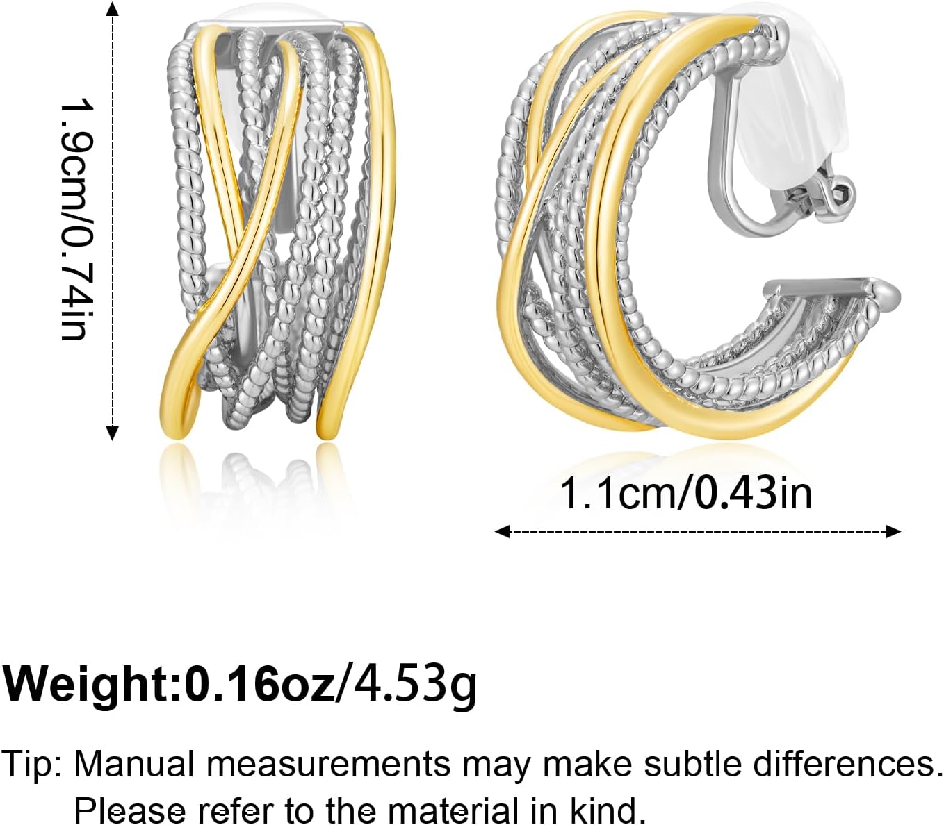 Gold and Silver Mixed Metal Clip-On Earrings Two Tone Clip-On Earrings Chunky Twist Open Hoops Earring Fashion Jewelry - Image 5