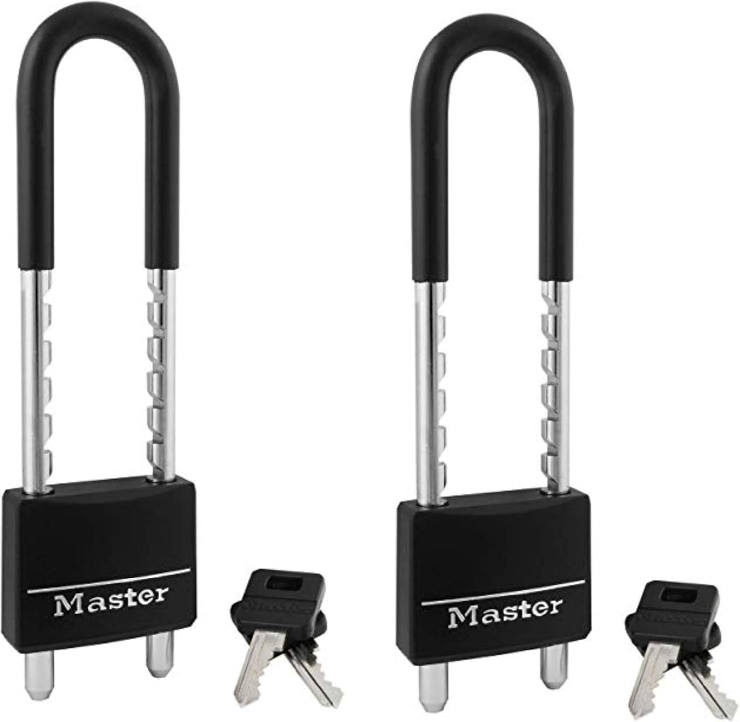 Master Lock Padlock, Covered Aluminum Lock, 2 in. Wide, Black, 527D, 2 Pack (Keyed Different)