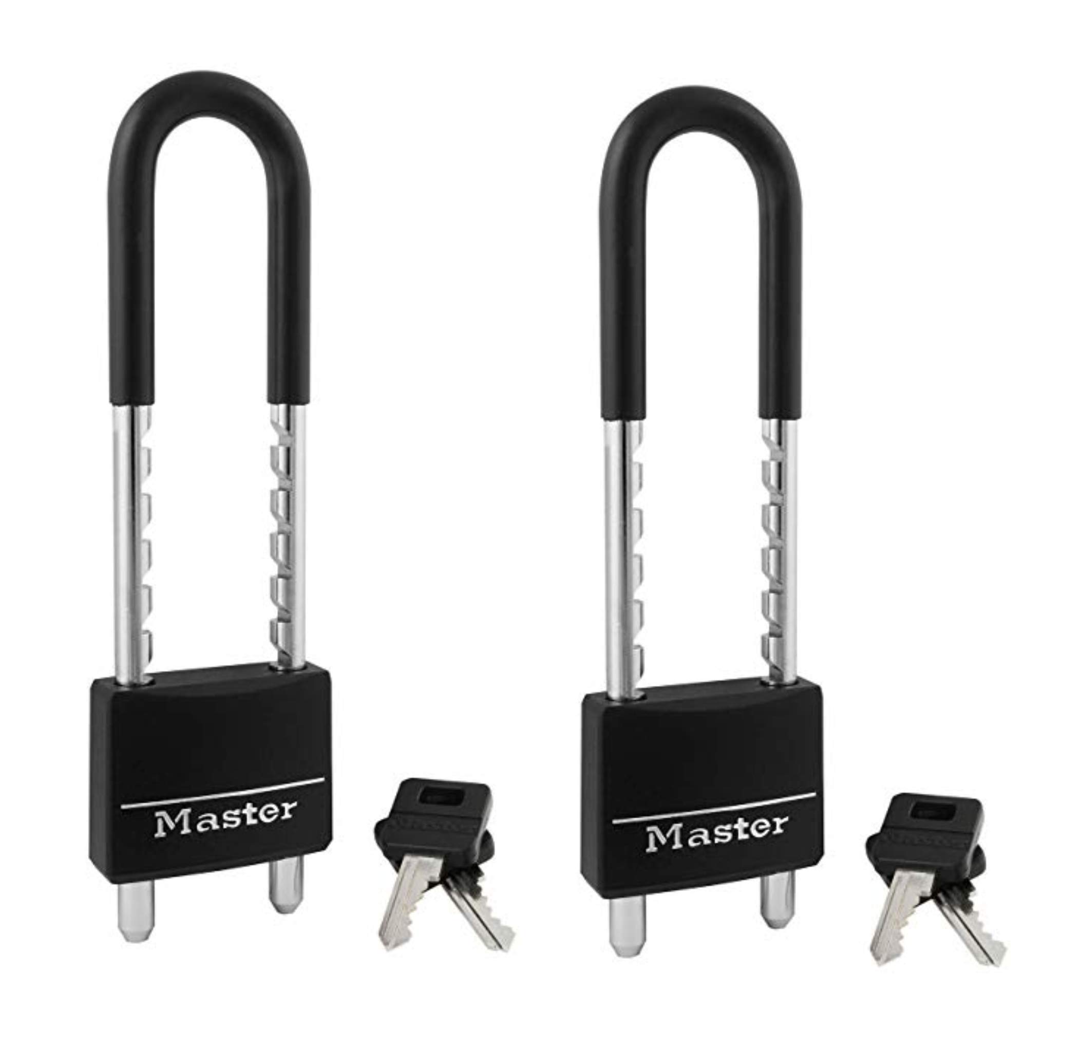 Master Lock Padlock, Covered Aluminum Lock, 2 in. Wide, Black, 527D, 2 Pack (Keyed Different)