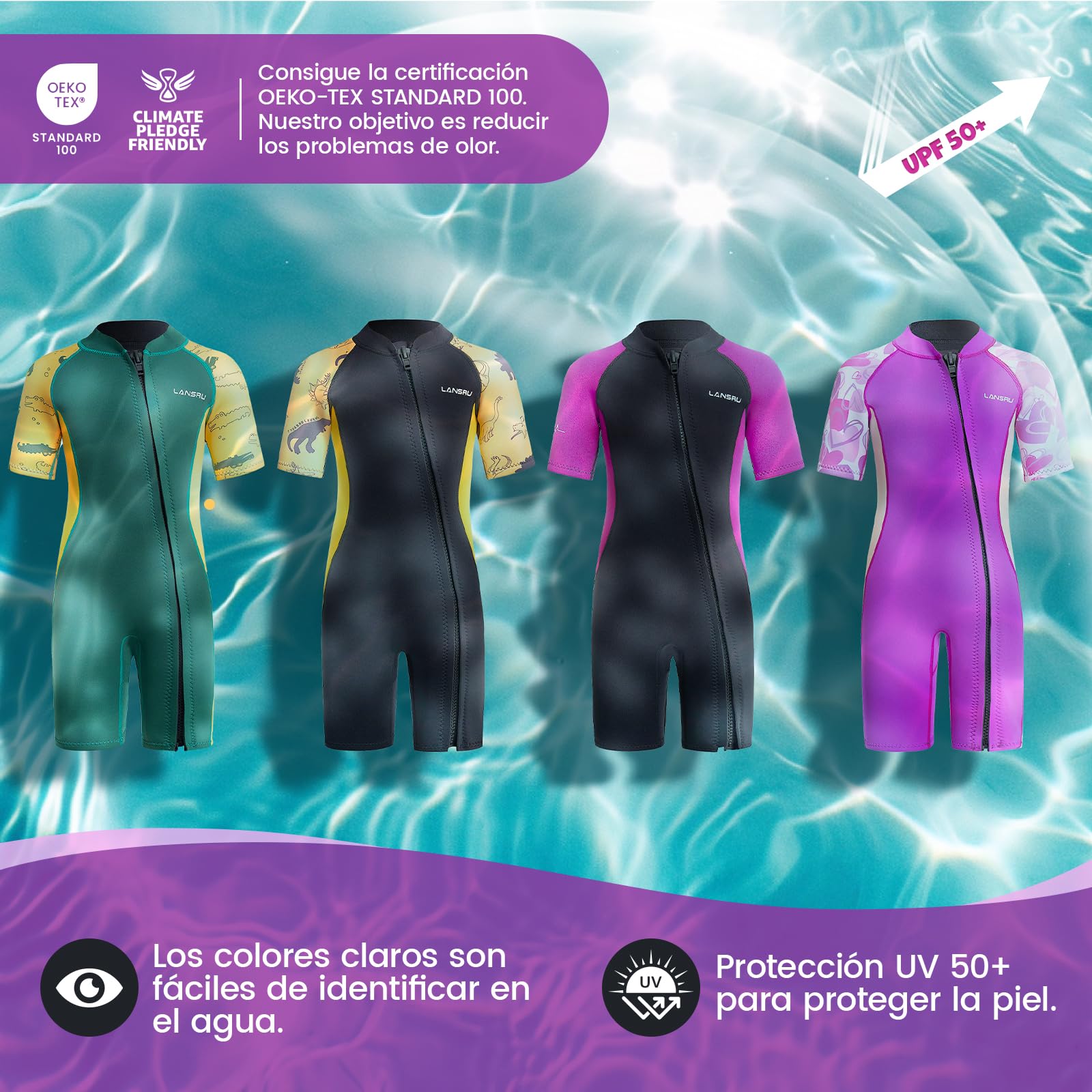 Traje de Neopreno para niños – 2,0 mm Corto Neopreno para niños, pionero Cremallera Completa, protección UV, Traje térmico para Surf, natación y Buceo