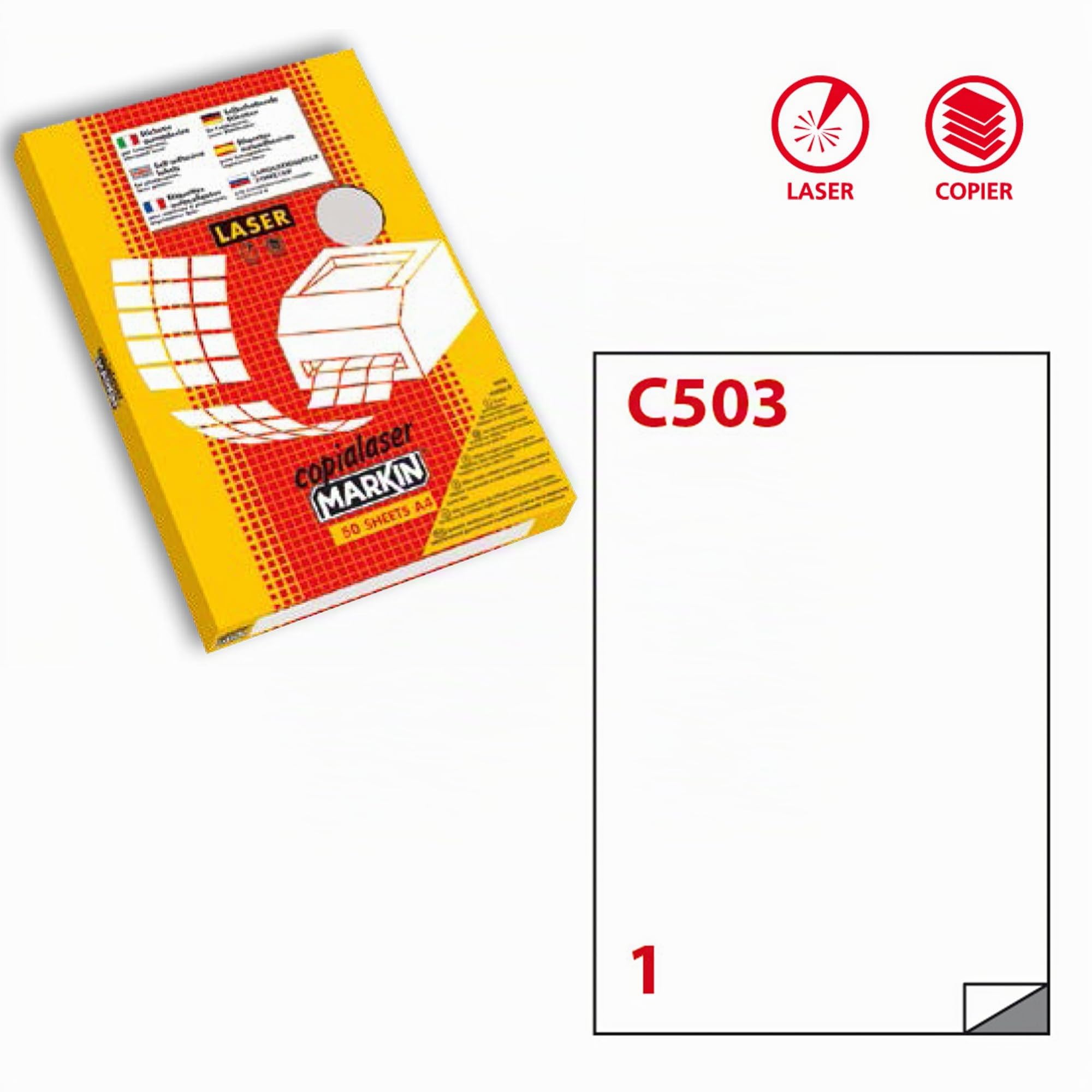 Markin C/503, Etichette in poliestere A4, Bianco opaco, 210x297mm, 50 fogli
