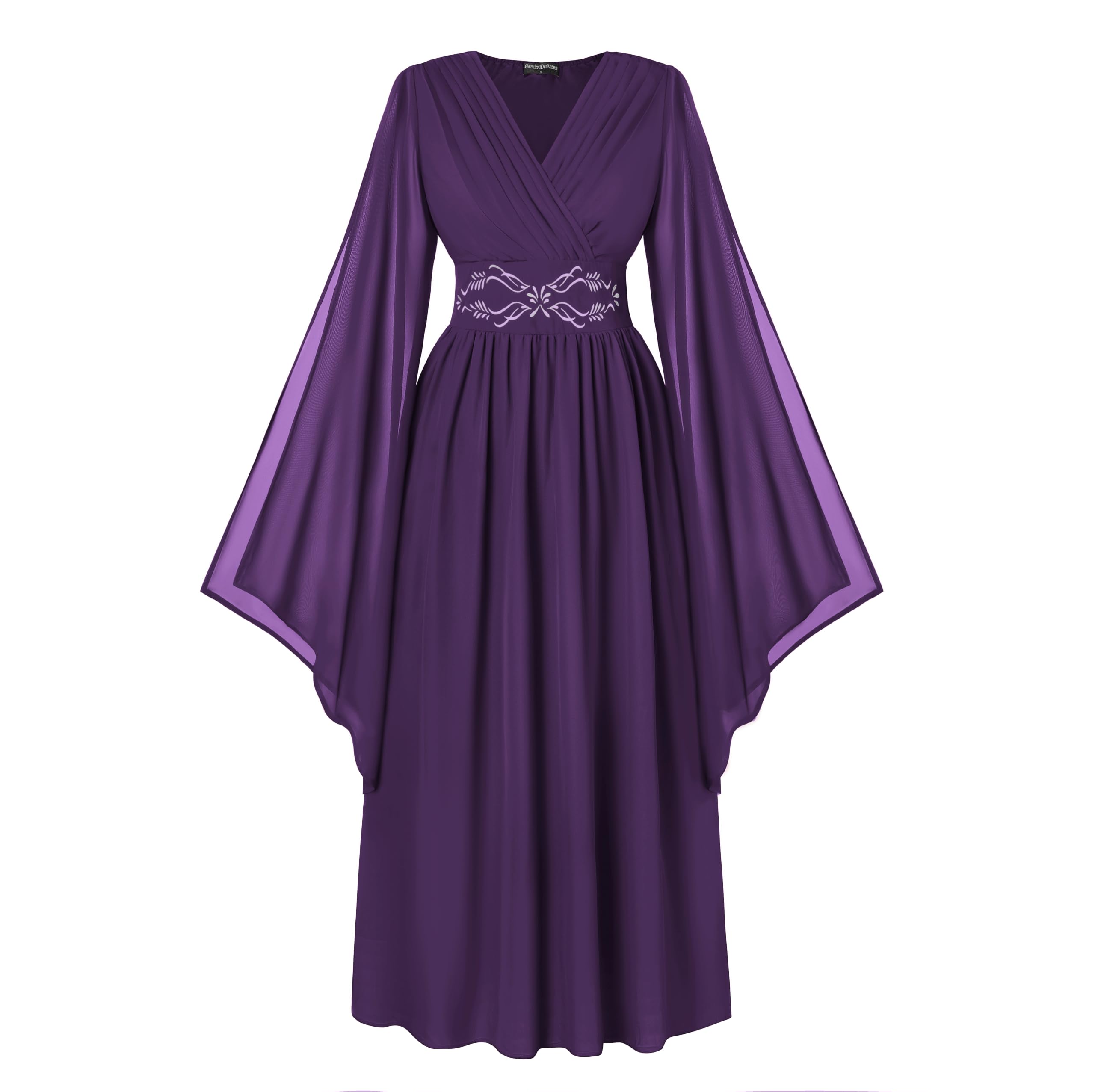 Scarlet Darkness Women's Renaissance Costume Wrap V Neck Medieval Dress Split Bell Sleeve Embroidery Fairy Dresses
