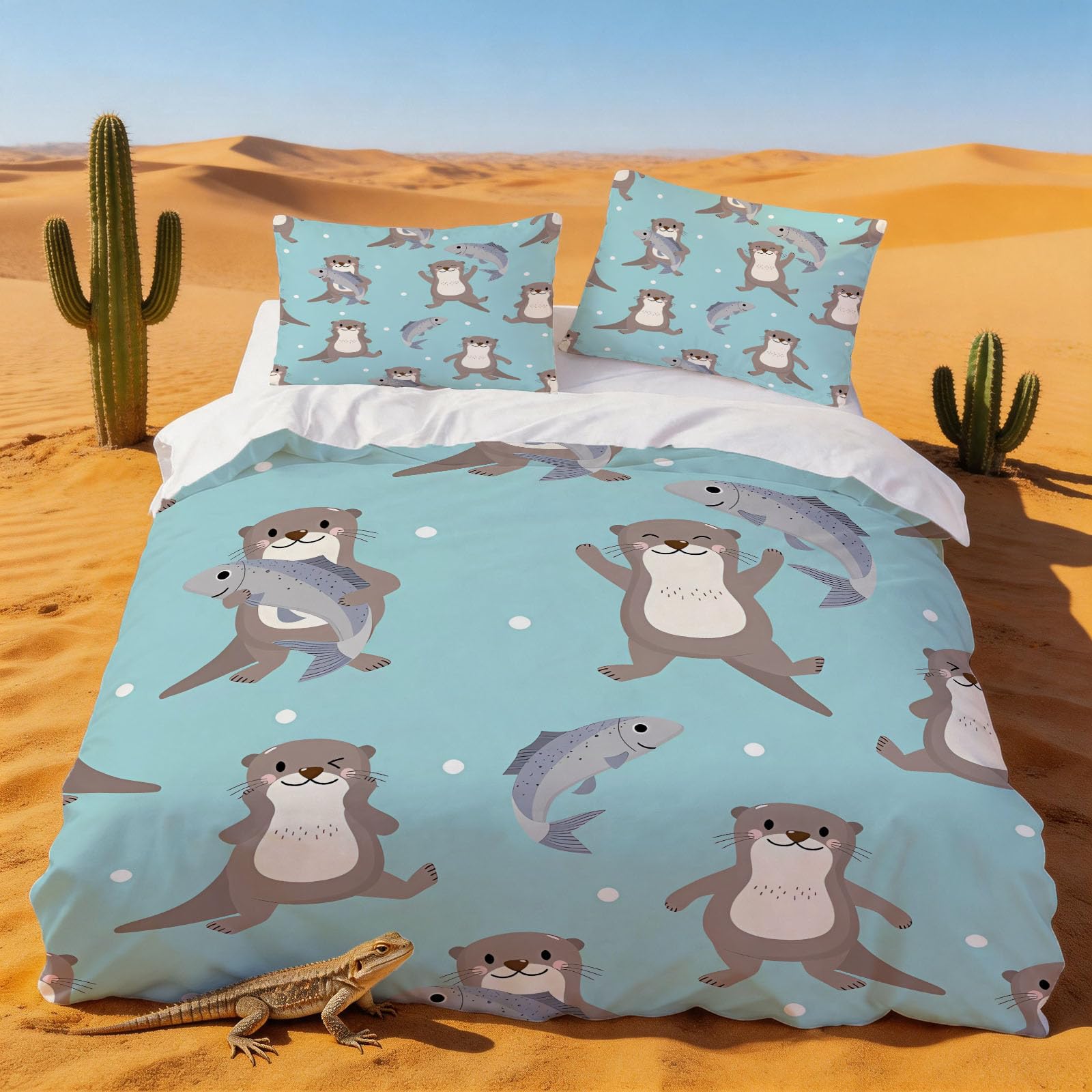 Housse couette 240x260 loutre dessin animé parure lit adulte
