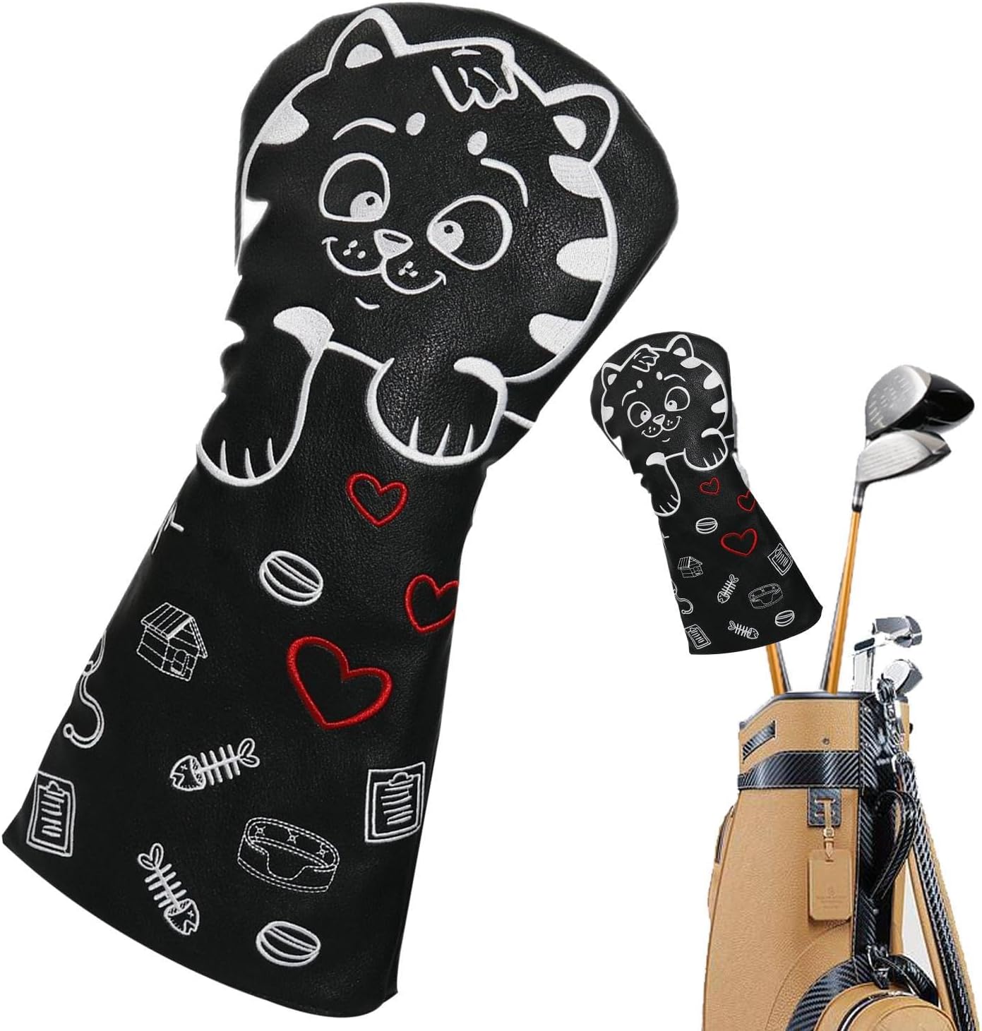 Amazon.co.jp Cat ゴルフ パター カバー かわいい猫のゴルフ木製ヘッドカバー,ウッドゴルフヘッドカバー、PUレザー