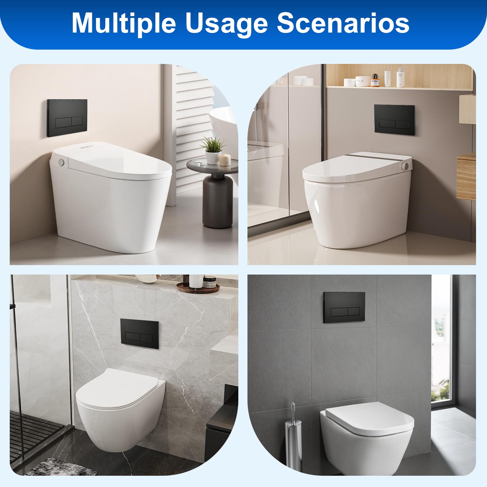 Pulsante WC, Compatibile con Geberit, Piastra a Doppio Scarico, Pulsante di Scarico, UP300, UP320, UP100, UP120, Ricambio, Set Leva di Scarico, Telaio di Montaggio, Nero Opaco, 246x162 mm