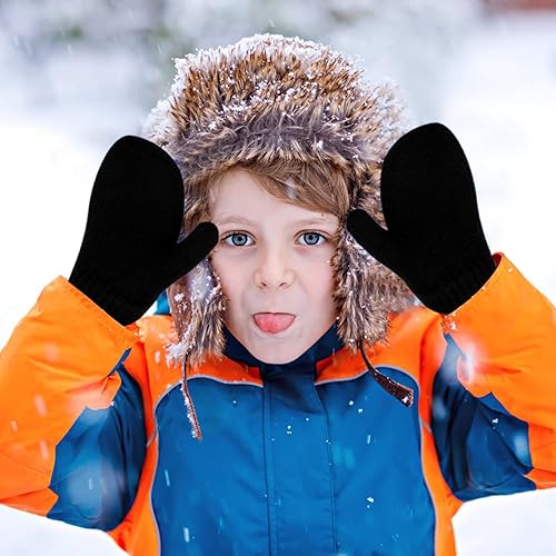 Miniatura 4 de ONESING 5 pares de manoplas para niños pequeños guantes de invierno negros para niñas y niños - Manoplas cálidas para recién nacidos
