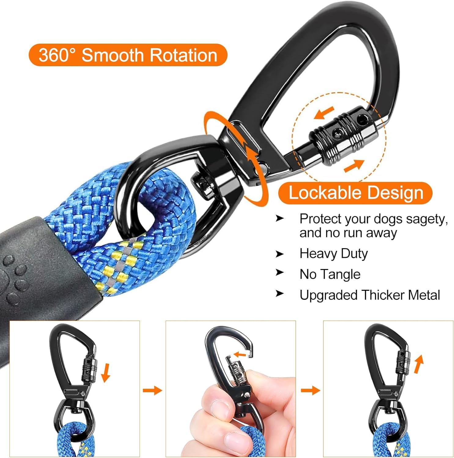 Kdsvakd Training Lead for Dogs 1.8m / 6ft Dog Rope Lead with Carabiner Clip and Padded Handle - Image 2