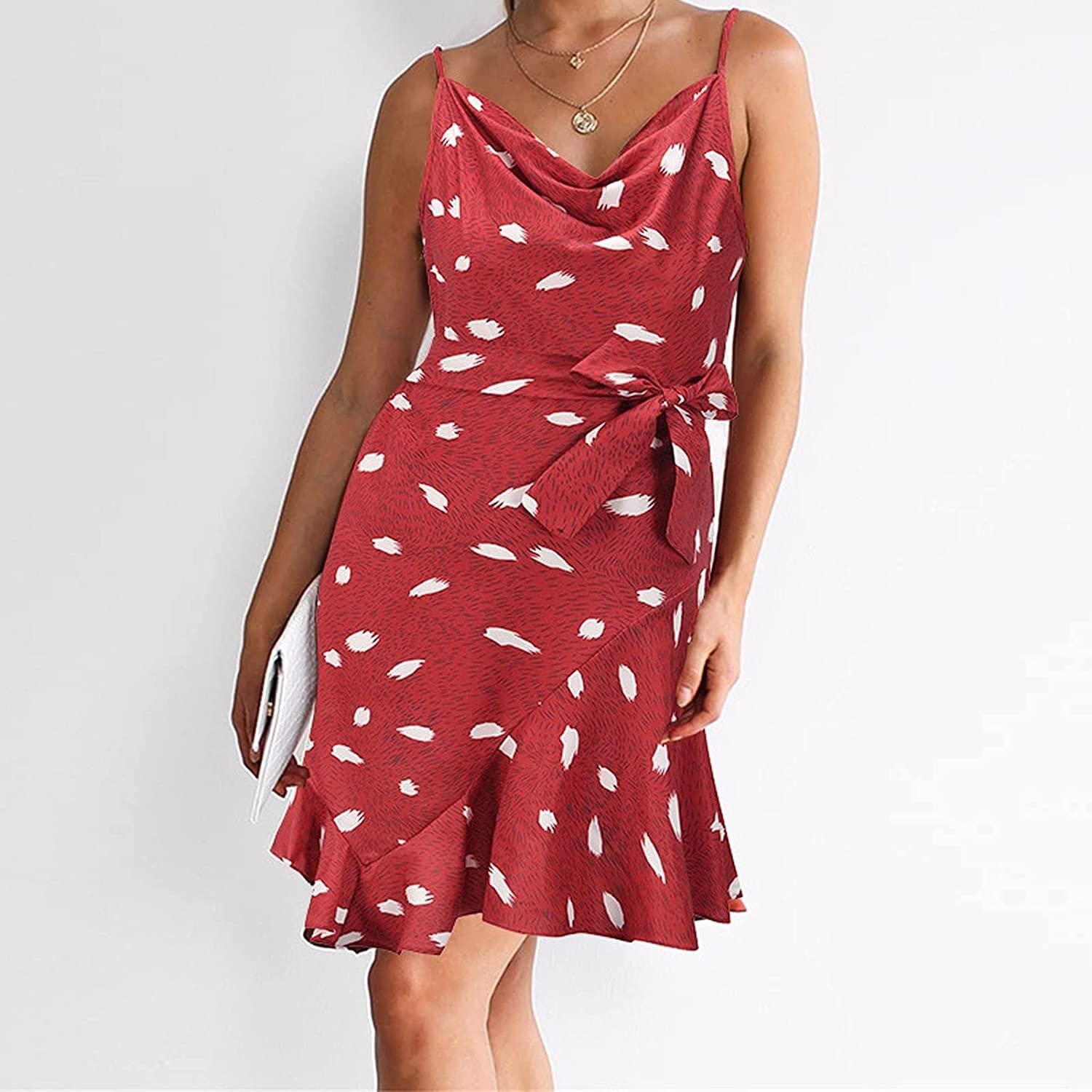 Verstellbarer Ersatz-Schultergurt, Handtaschenträger, Kleider for Damen, V-Ausschnitt, Blumen-Wickelkleid, ärmellos, Spaghettiträger, Sommer, lässiges Swing-Kleid, Sommerkleider (Farbe: Marineblau, Gr