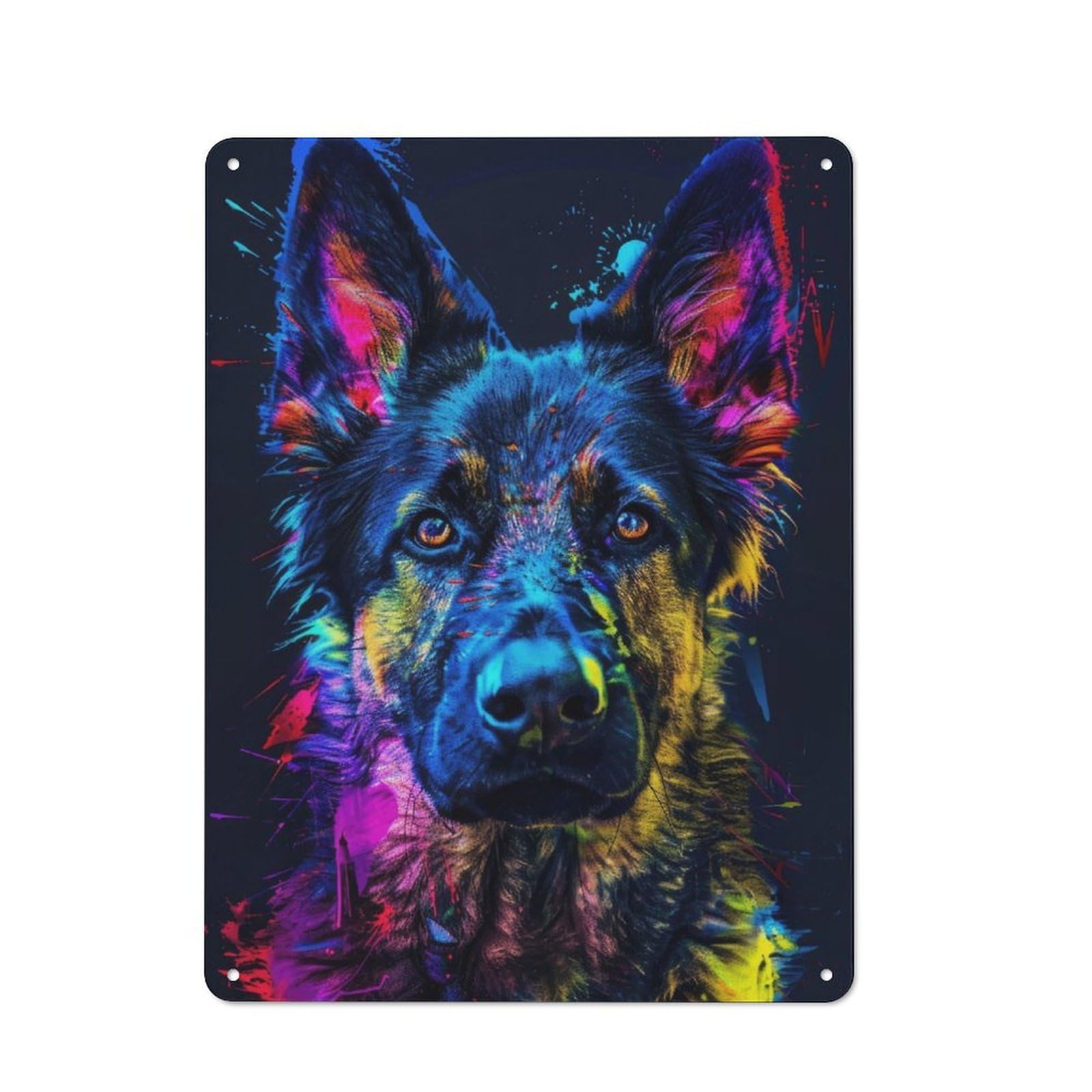 Junmoney Neon German Shepherd Vintage Metal Plaque 40X30cm For Guest Room Or Hallway, A Decorative Christmas Gift For Guest Room Decorators