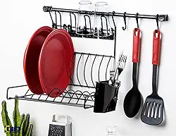 Escorredor de Louça Suspenso Articulado c/Porta Talher Requinte Preto - K80