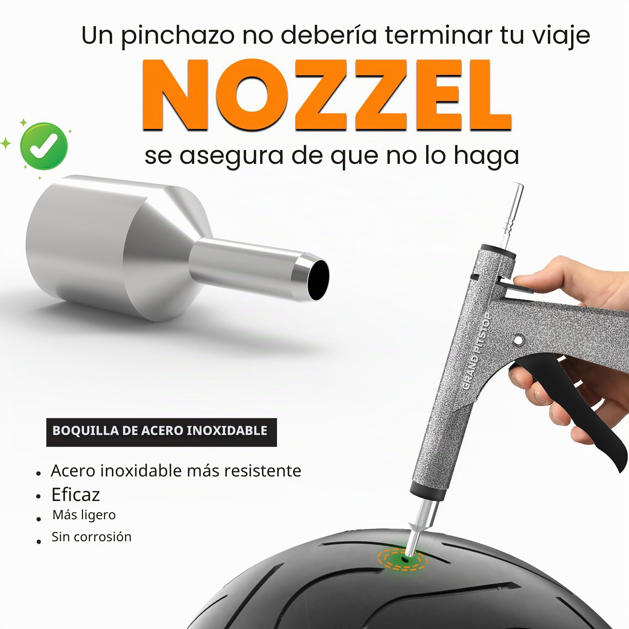 GRAND PITSTOP Kit de reparación de pinchazos de pistola de neumáticos sin cámara con tapón de hongo para pinchazos de neumáticos y desinflados en coches, motocicletas, ATV, camiones y tractores (Kit