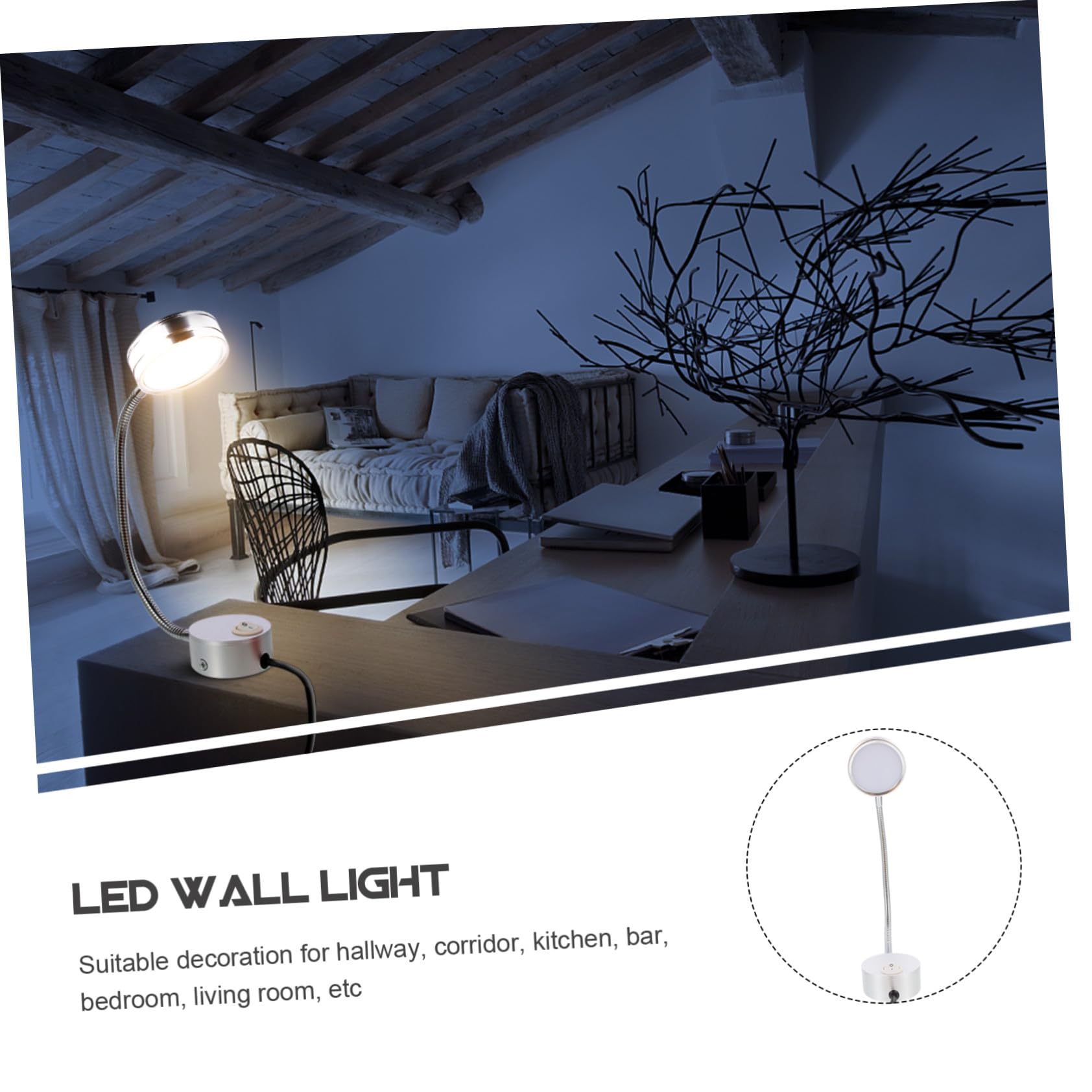 Lámpara de Lectura LED de Montaje en Pared para Cama | Aluminio Plata, Uso Sencillo, Estilo Simple y Elegante, para Cocina y Bar