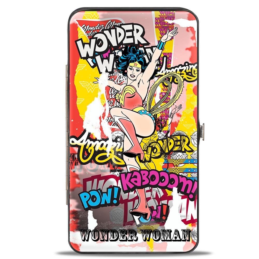 Buckle-DownWallet - Buckle-down Hinge Wallet - Classic Wonder Woman Action Pose/Verbiage Pop Art Collage Womens Girls, Wonder Woman