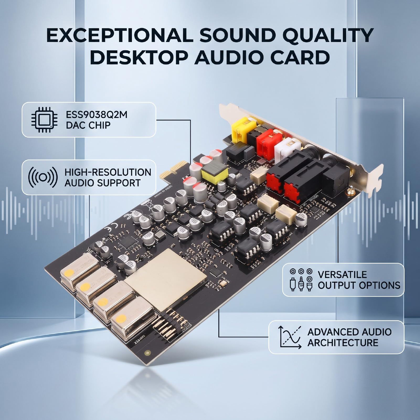 Bewinner Carte Son PCIe 2.0 Canaux ESS9038Q2M Chip, pour PC Gaming et | Clarté exceptionnelle, prise en charge 44,1 kHz/48 kHz, interfaces de sortie multiples, compatible avec et