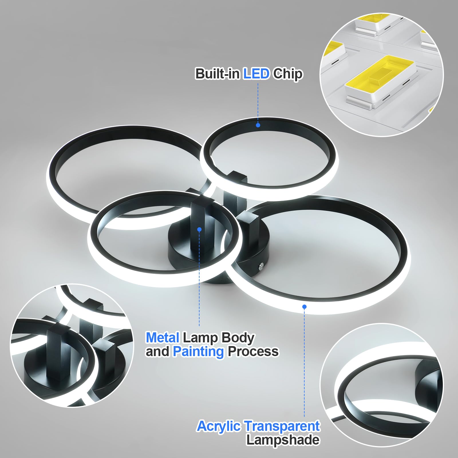 DELIPOP LED Ceiling Lights 76W 8550LM, Modern Dimmable Ceiling Light with Remote Control - Image 3