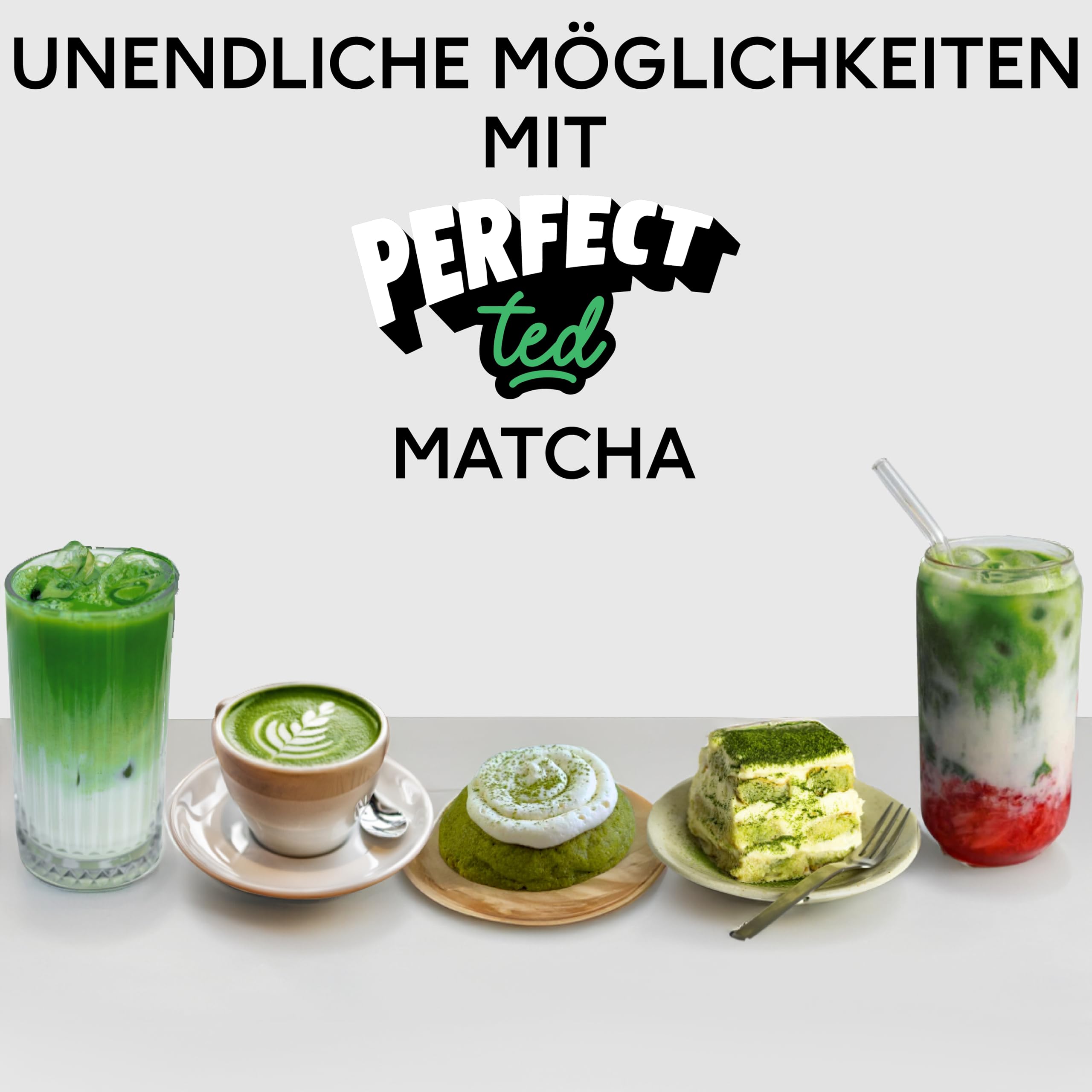 PerfectTed Matcha Powder & Hojicha ((3x30g) 90g, Ceremonial Grade Matcha)